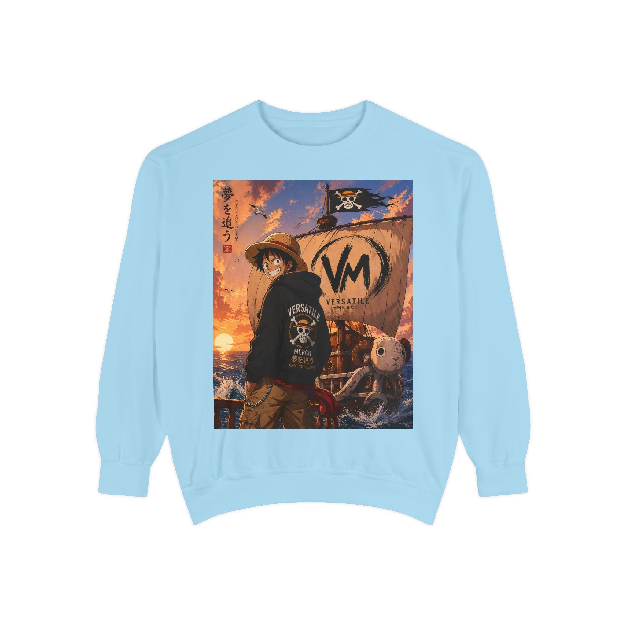 Luffy Pirate Sunset Crewneck Sweatshirt | Anime Pirate Ship Artwork