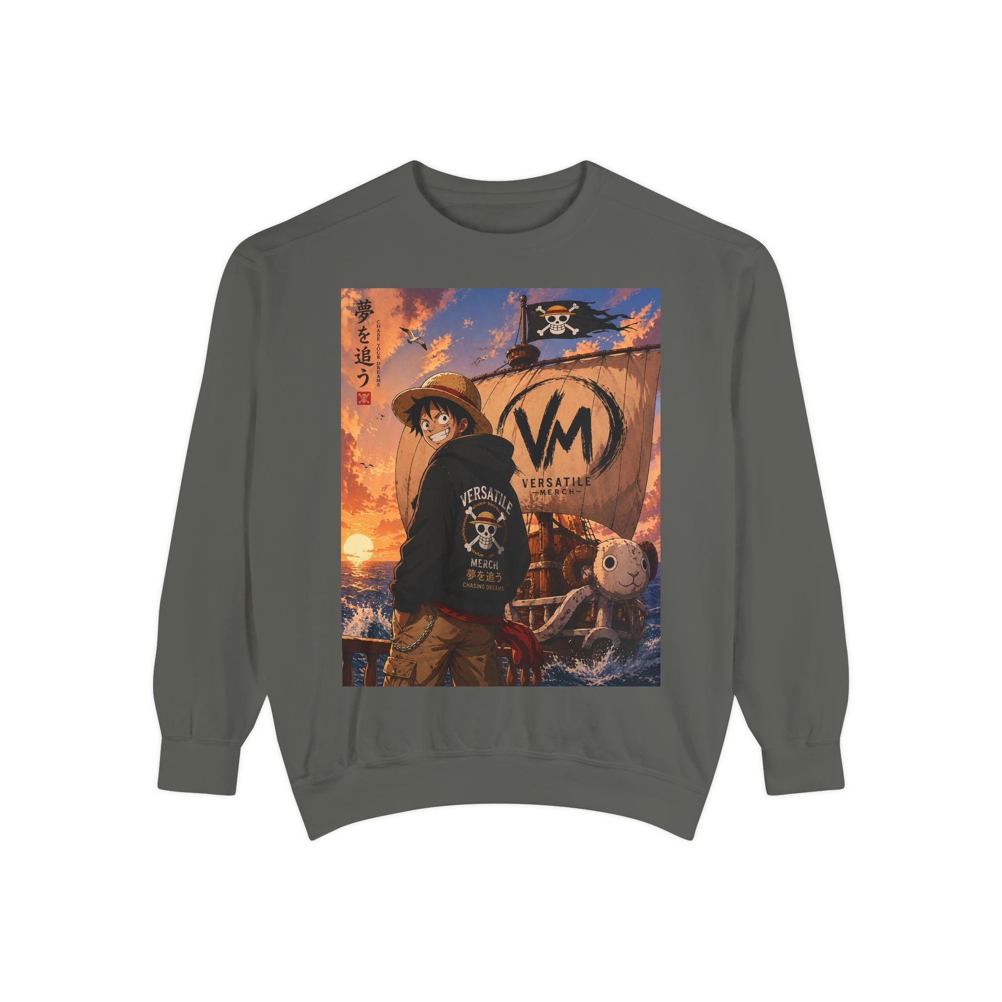 Luffy Pirate Sunset Crewneck Sweatshirt | Anime Pirate Ship Artwork