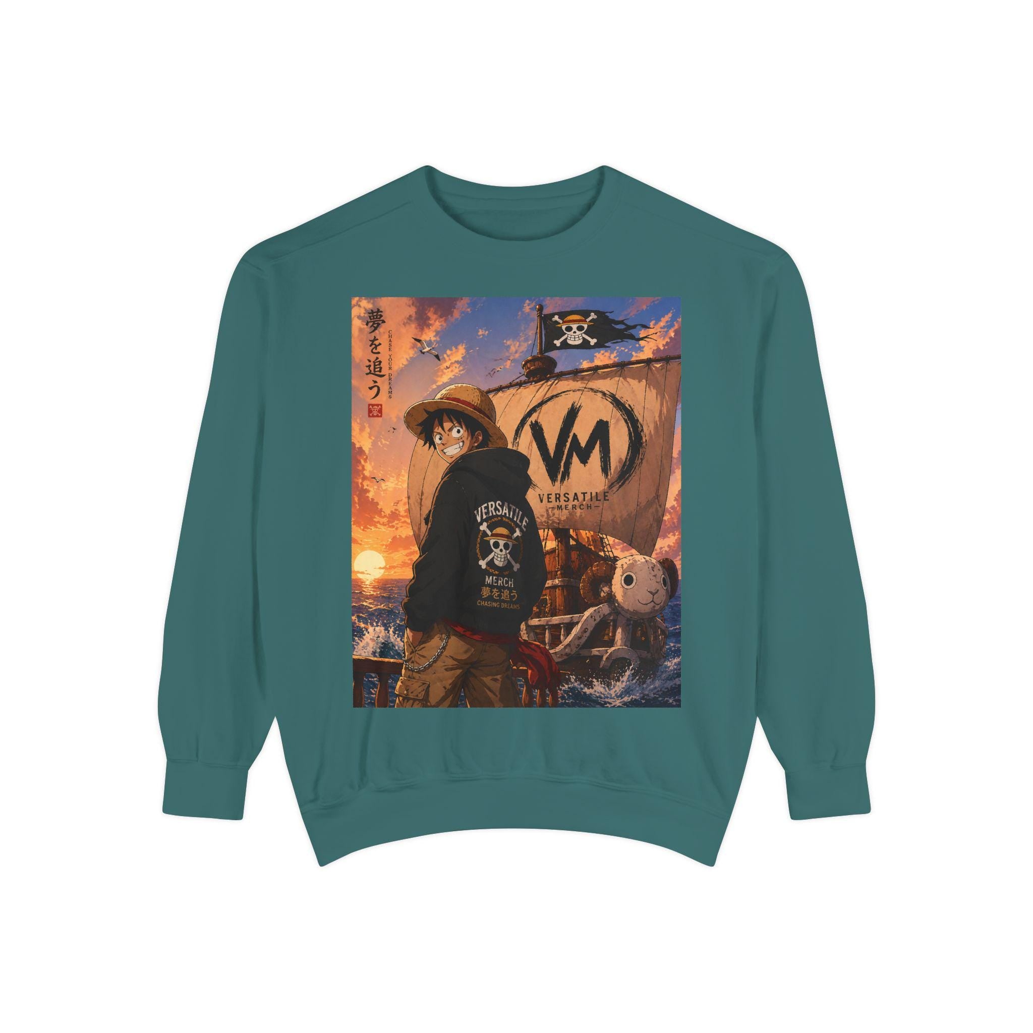 Luffy Pirate Sunset Crewneck Sweatshirt | Anime Pirate Ship Artwork