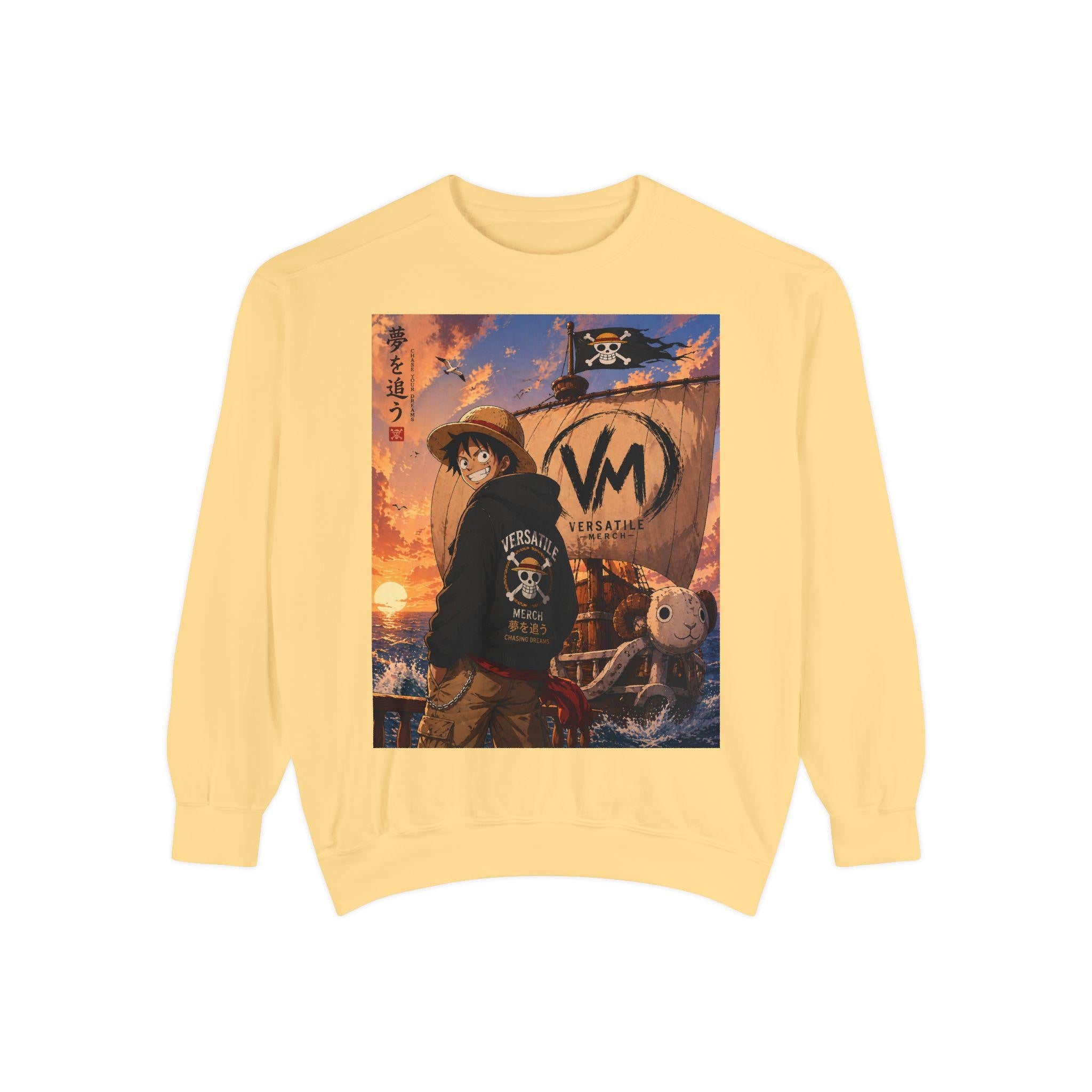 Luffy Pirate Sunset Crewneck Sweatshirt | Anime Pirate Ship Artwork