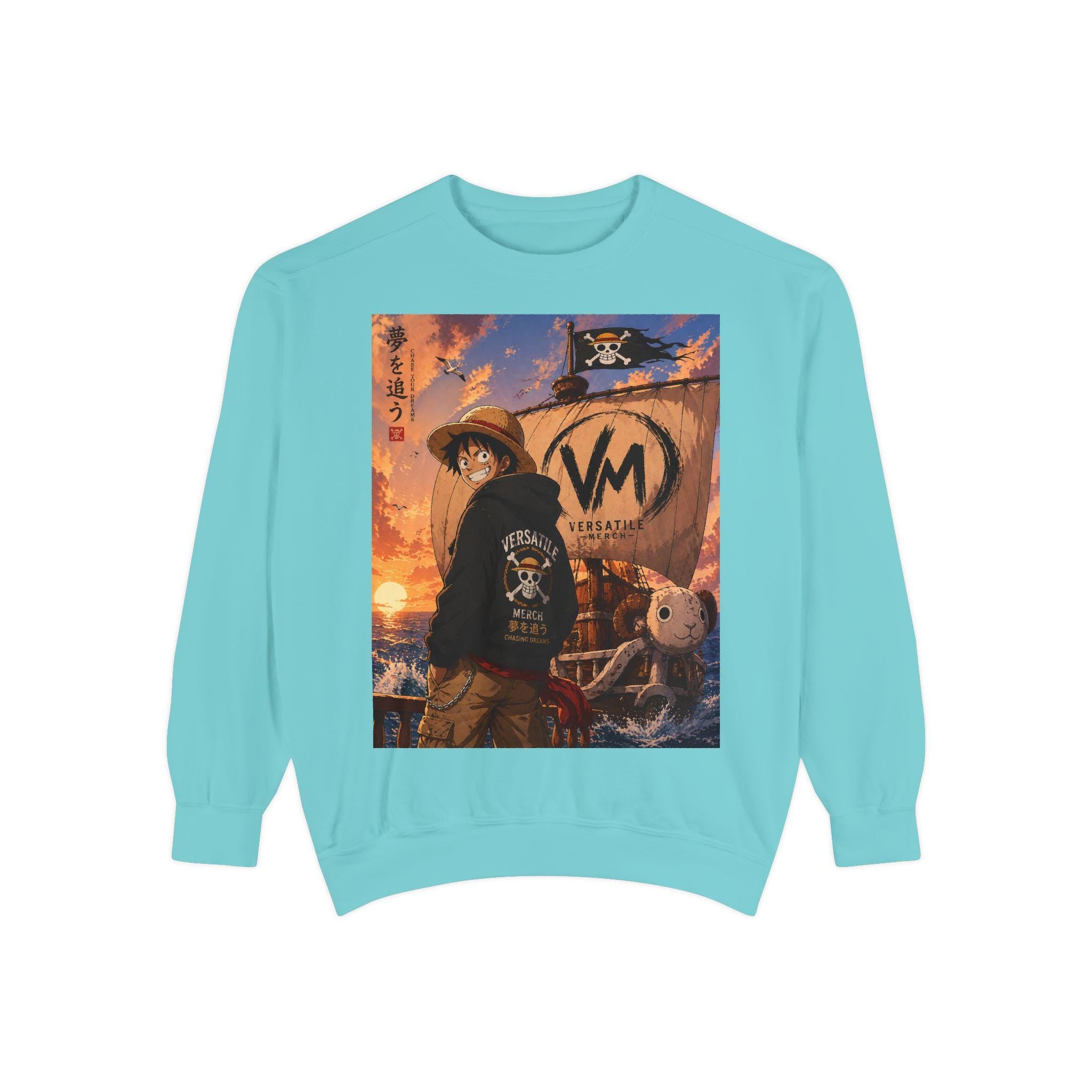 Luffy Pirate Sunset Crewneck Sweatshirt | Anime Pirate Ship Artwork