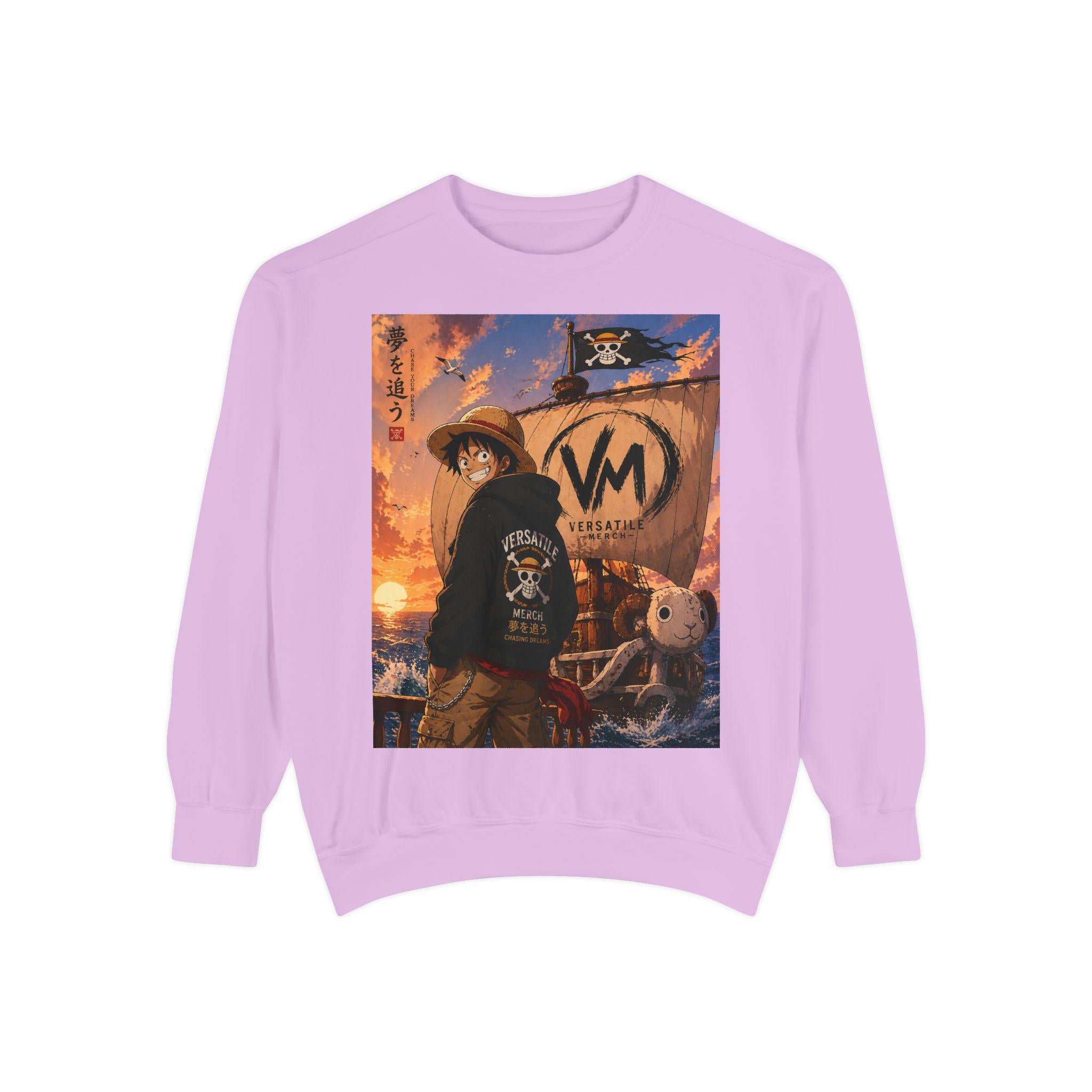 Luffy Pirate Sunset Crewneck Sweatshirt | Anime Pirate Ship Artwork
