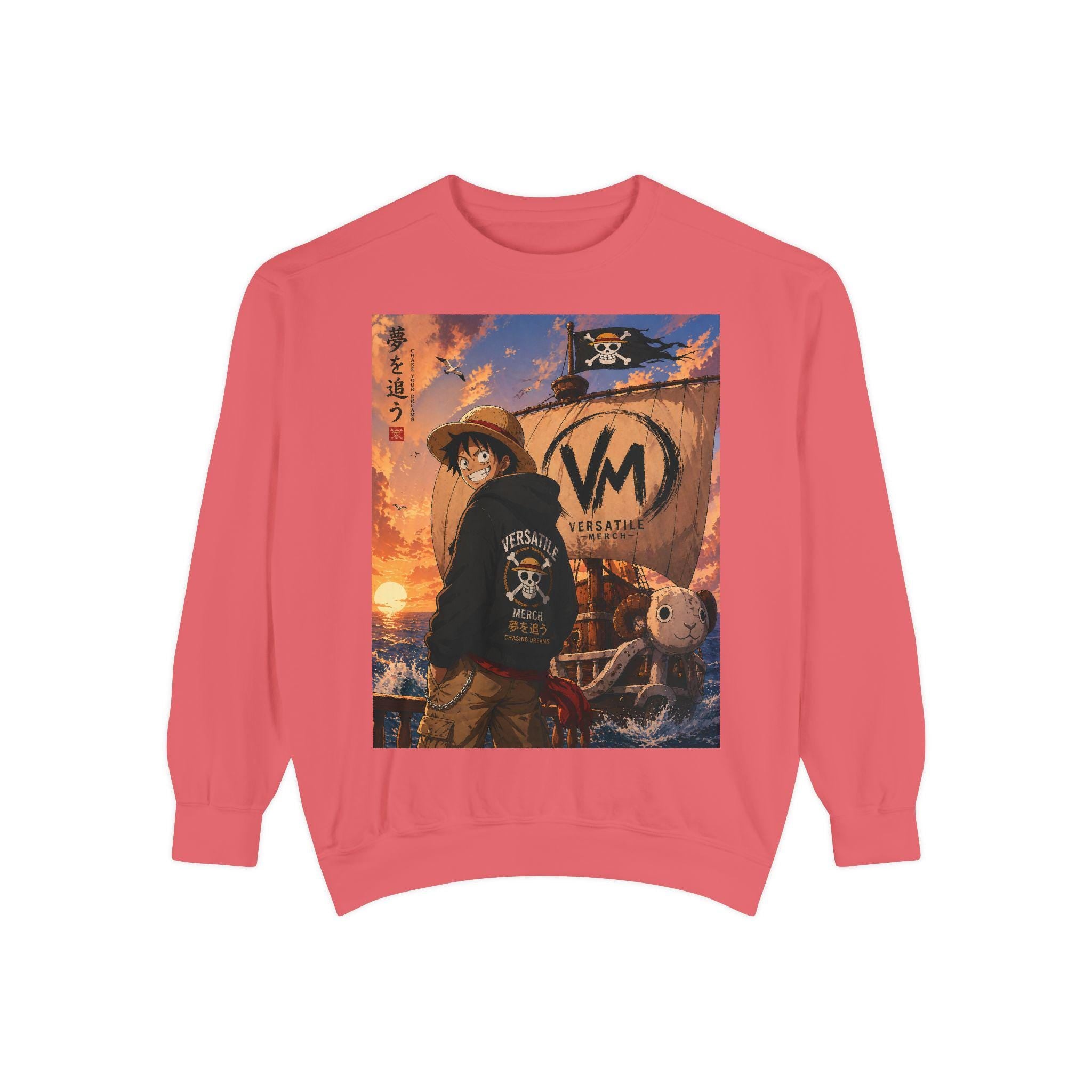 Luffy Pirate Sunset Crewneck Sweatshirt | Anime Pirate Ship Artwork