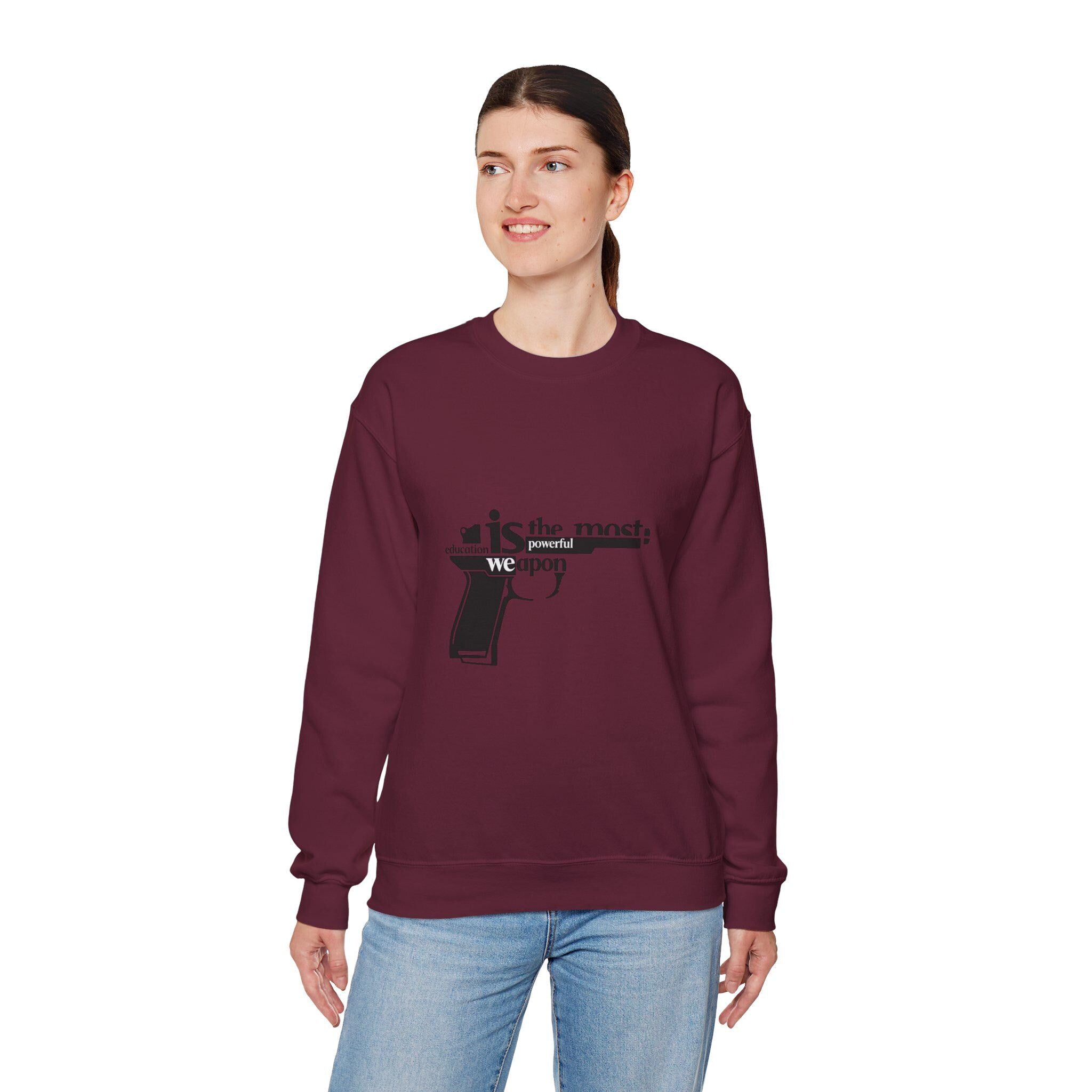 Knowledge is the Most Powerful Weapon sweatshirt | Typography pistol graphic