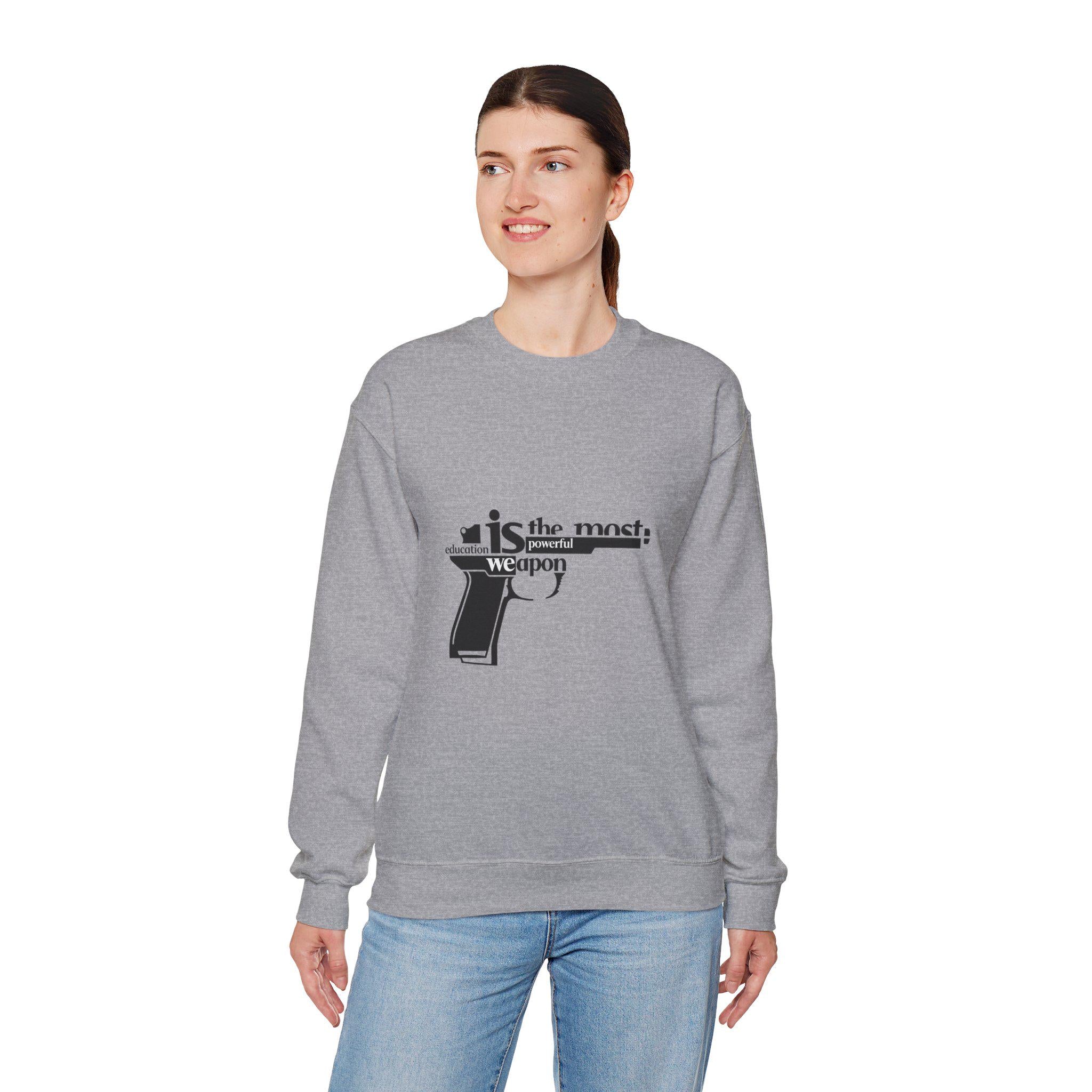 Knowledge is the Most Powerful Weapon sweatshirt | Typography pistol graphic