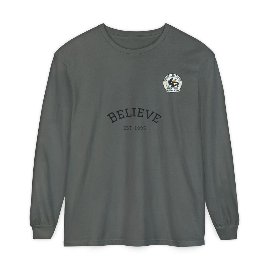 Believe EST 1985 Long Sleeve T-Shirt | Minimal Typography Chest Logo