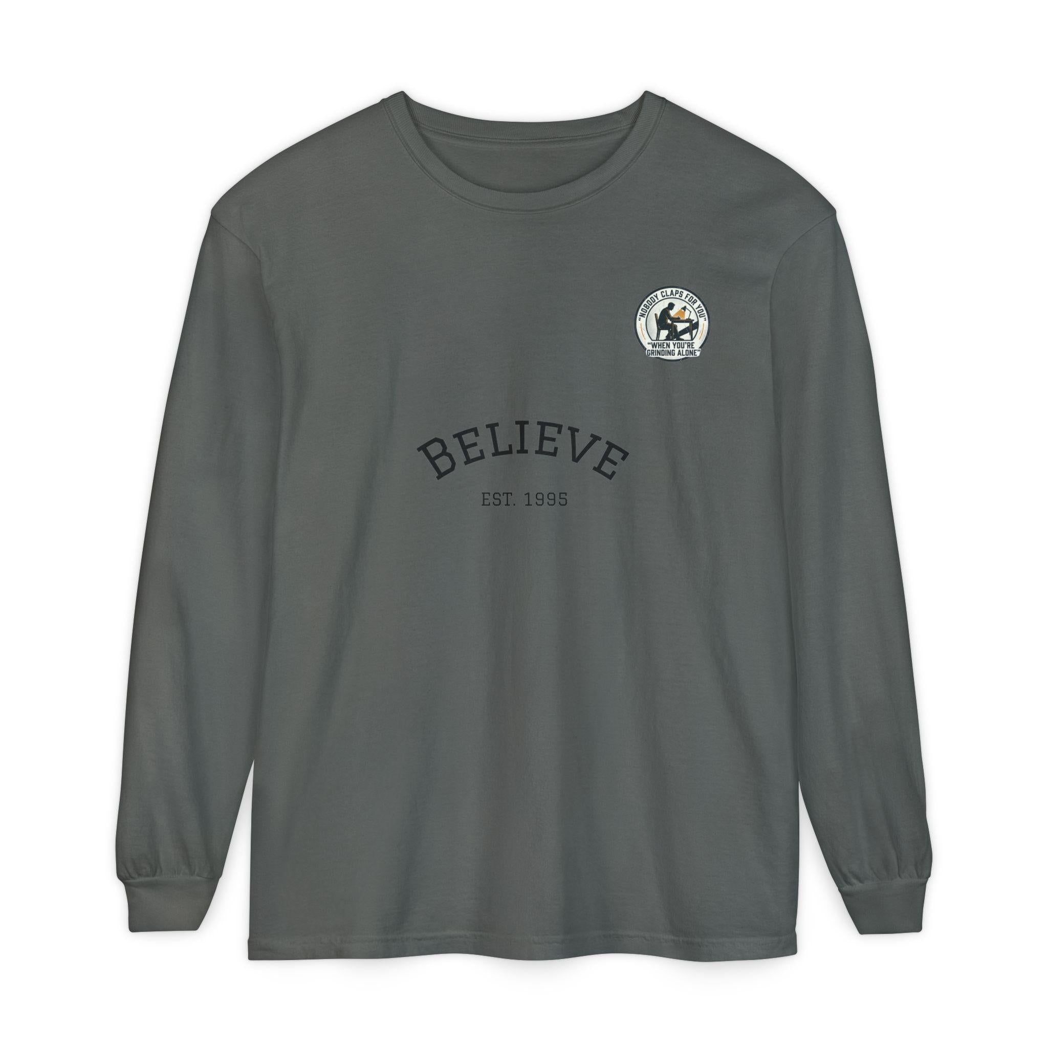 Believe EST 1985 Long Sleeve T-Shirt | Minimal Typography Chest Logo