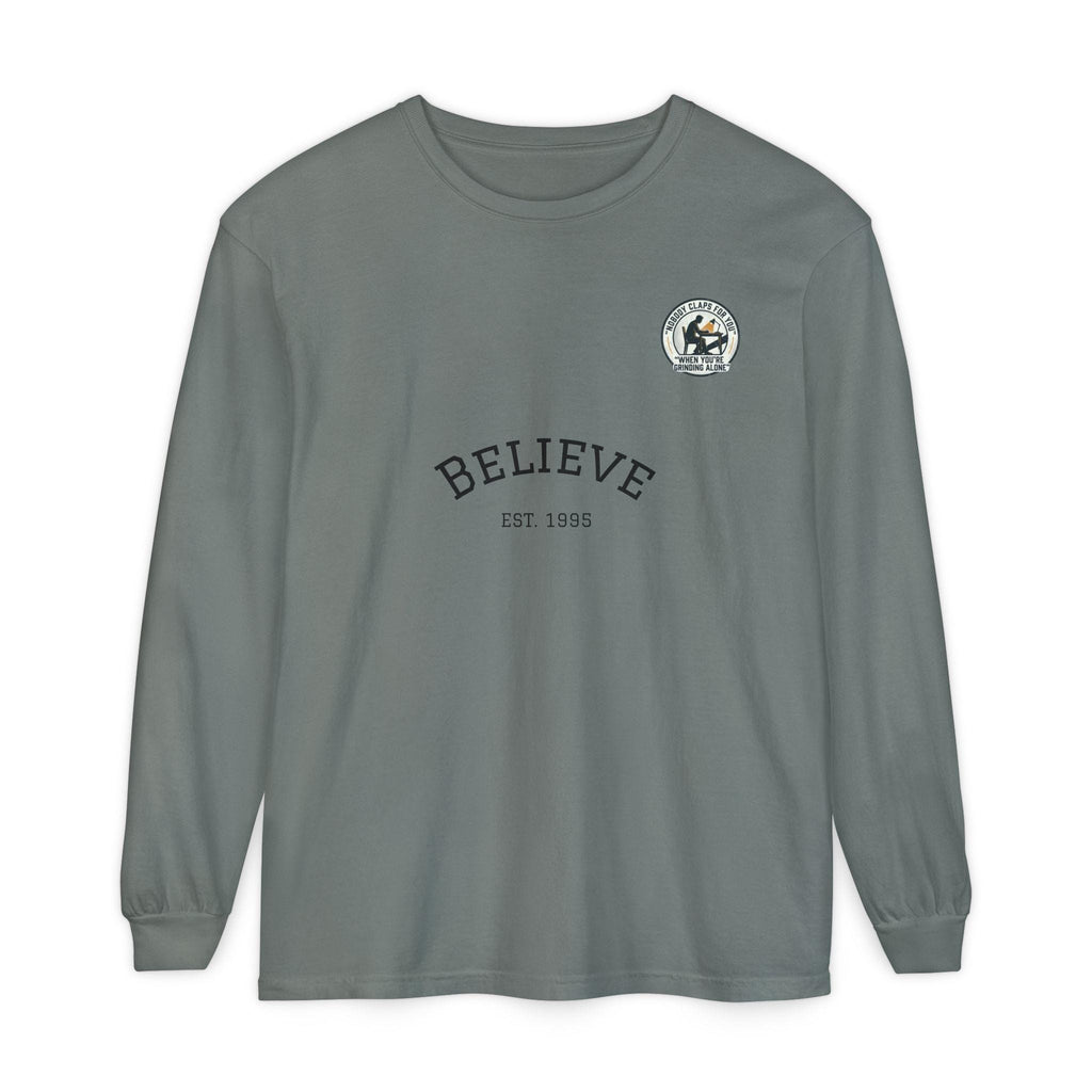 Believe EST 1985 Long Sleeve T-Shirt | Minimal Typography Chest Logo