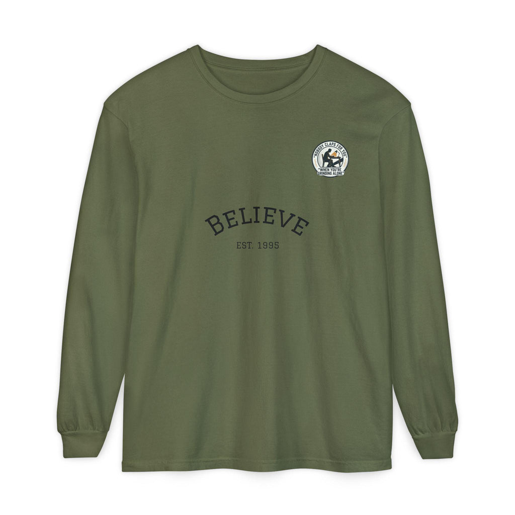 Believe EST 1985 Long Sleeve T-Shirt | Minimal Typography Chest Logo