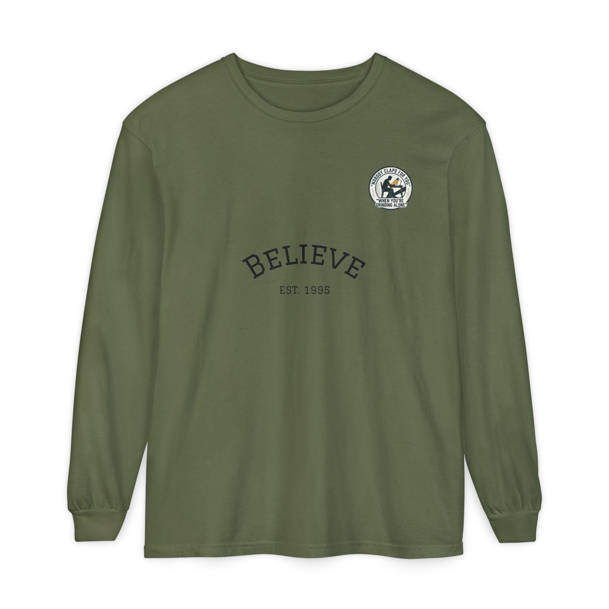 Believe EST 1985 Long Sleeve T-Shirt | Minimal Typography Chest Logo
