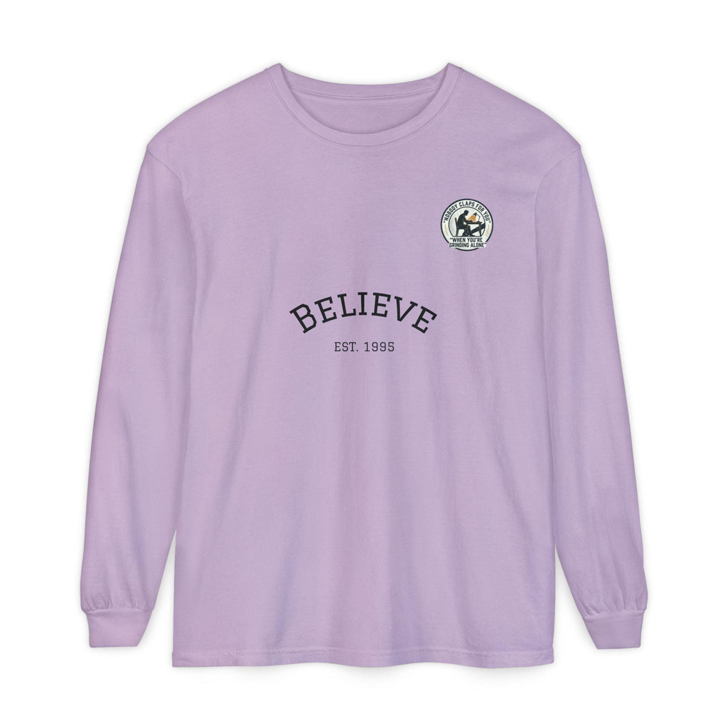Believe EST 1985 Long Sleeve T-Shirt | Minimal Typography Chest Logo