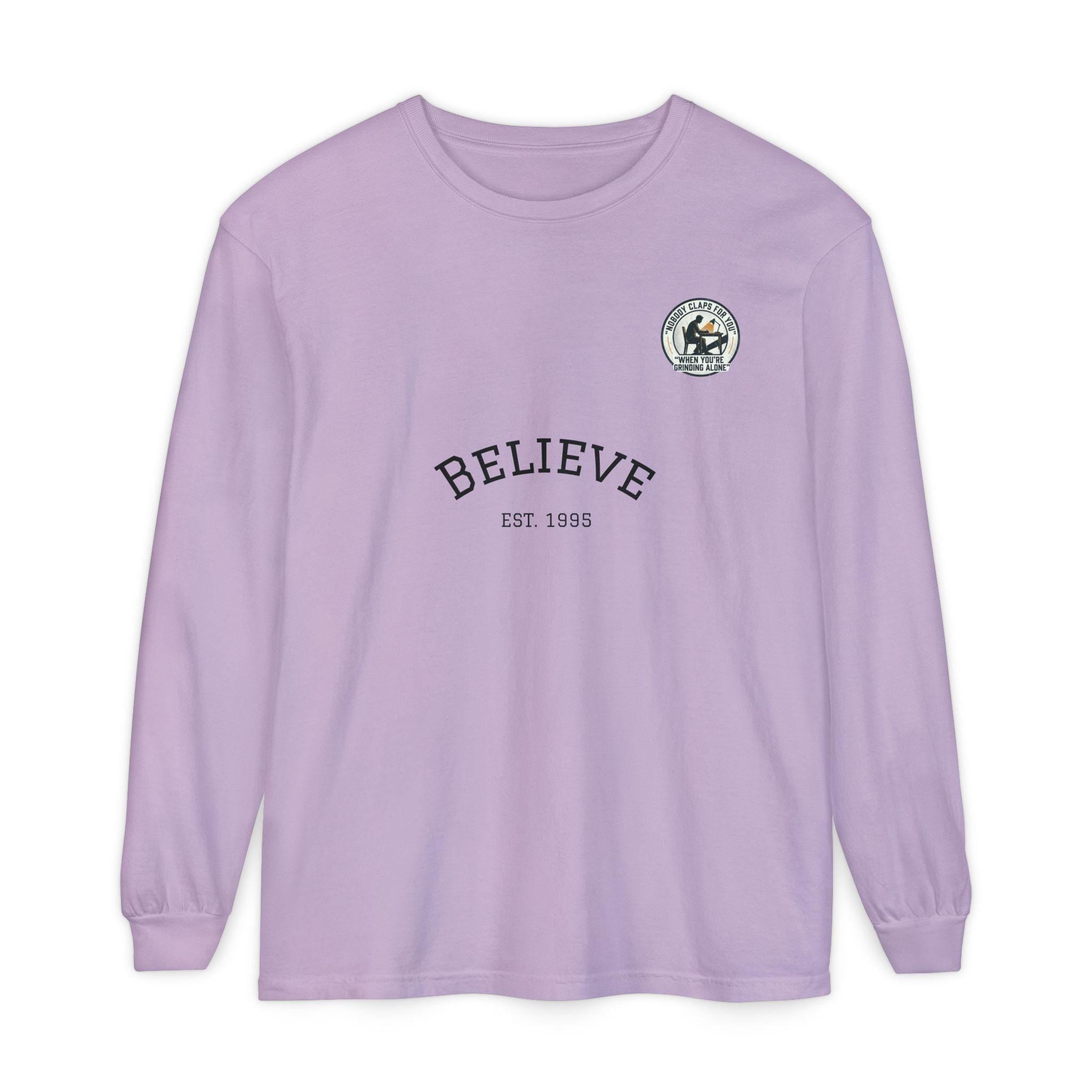 Believe EST 1985 Long Sleeve T-Shirt | Minimal Typography Chest Logo