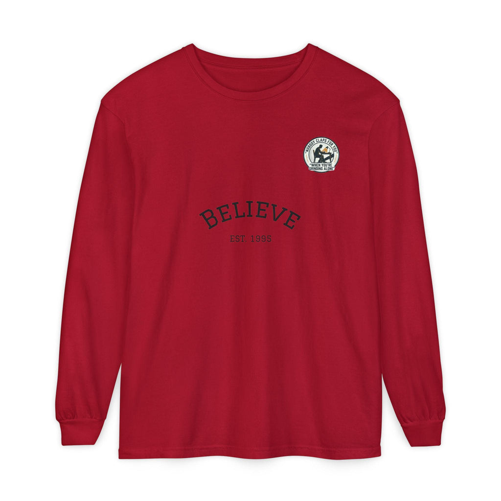 Believe EST 1985 Long Sleeve T-Shirt | Minimal Typography Chest Logo