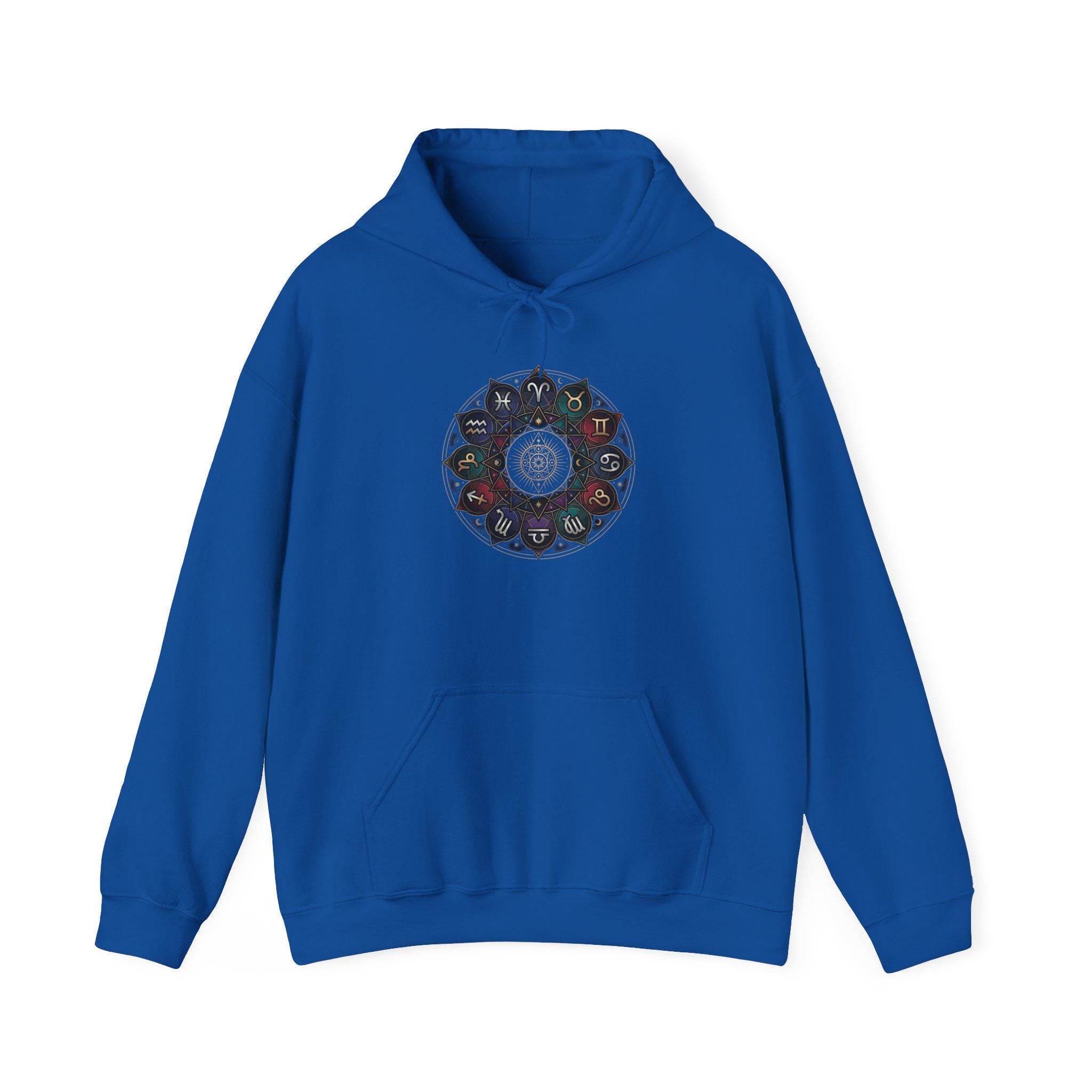 Astrology Boho Floral Mandala Hoodie | White Pullover, Symmetrical Flower Design
