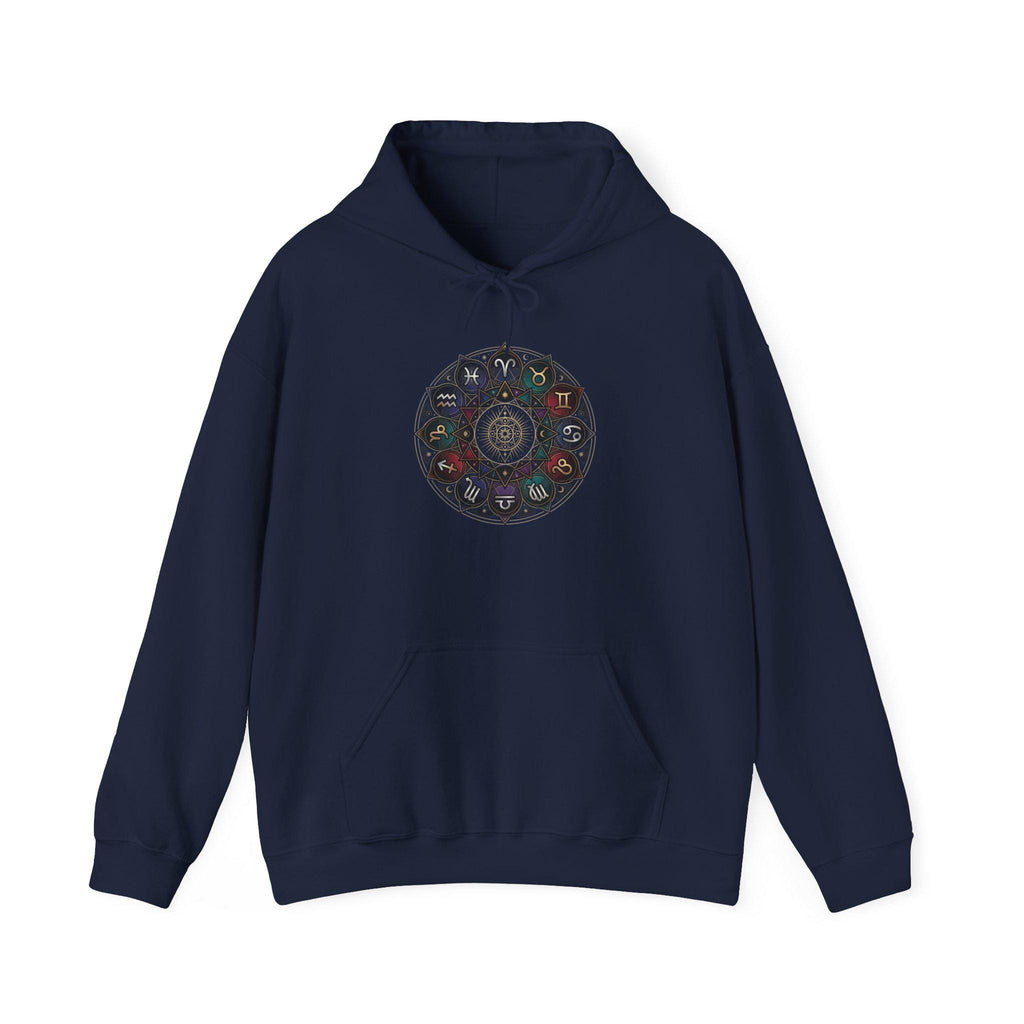 Astrology Boho Floral Mandala Hoodie | White Pullover, Symmetrical Flower Design