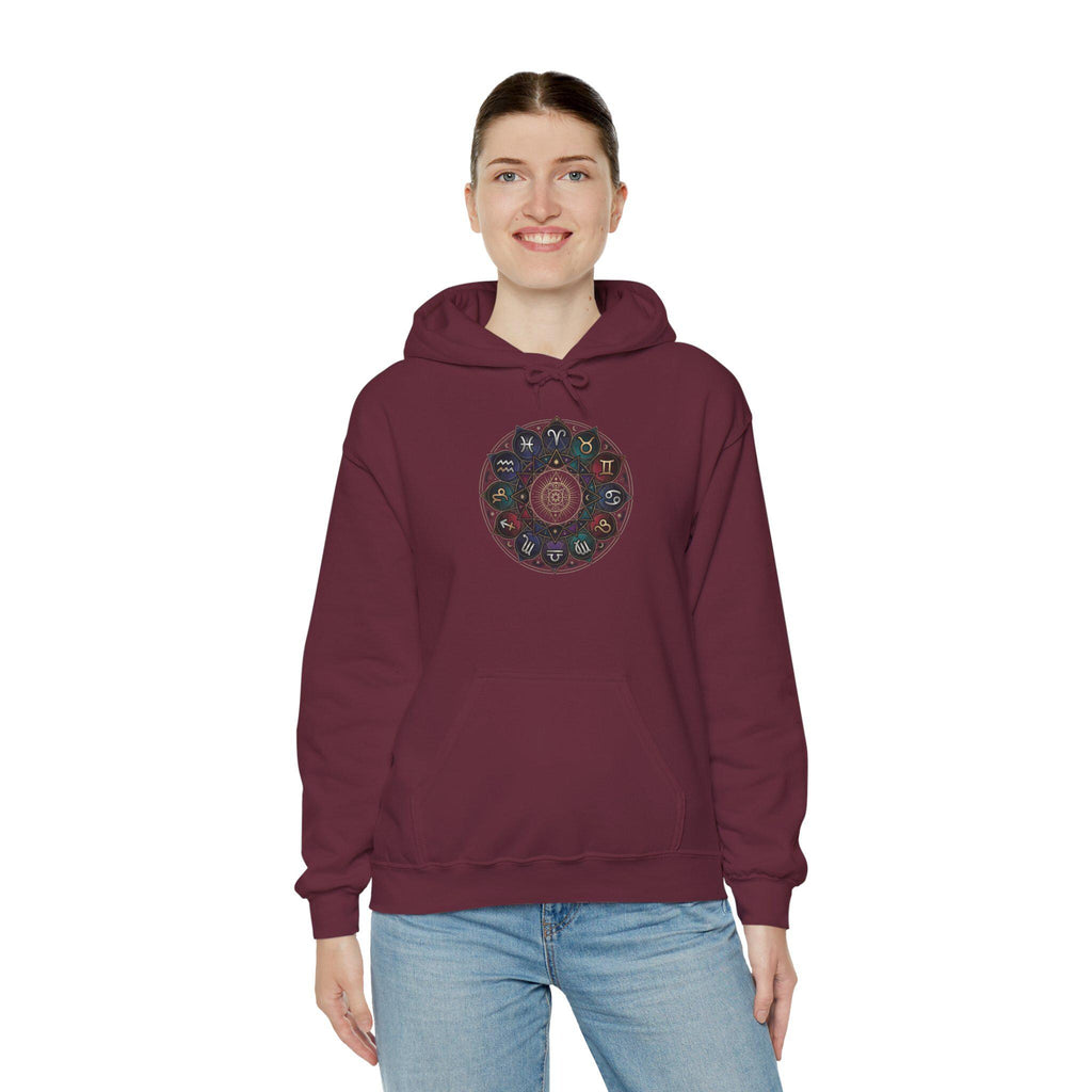 Astrology Boho Floral Mandala Hoodie | White Pullover, Symmetrical Flower Design