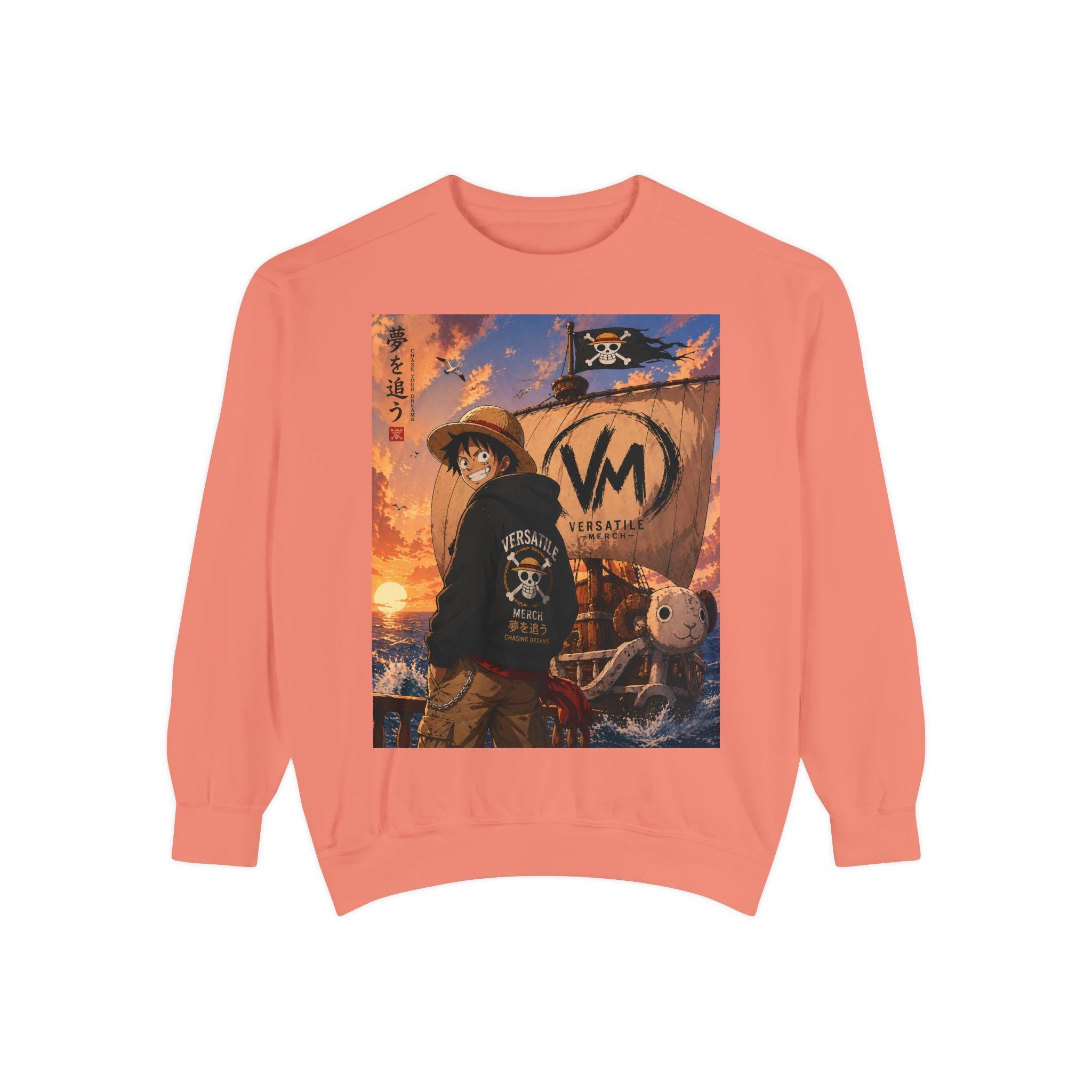 Luffy Pirate Sunset Crewneck Sweatshirt | Anime Pirate Ship Artwork