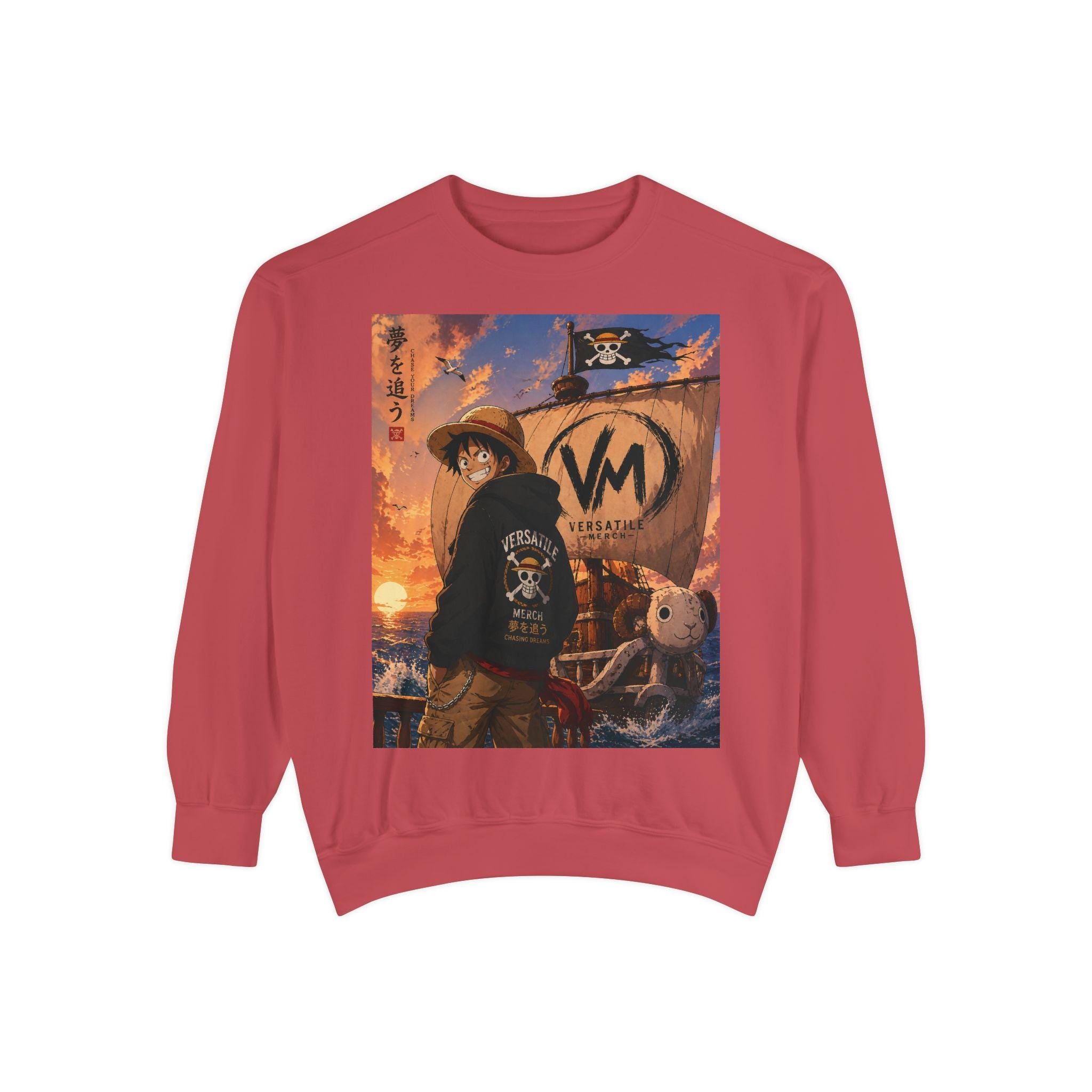 Luffy Pirate Sunset Crewneck Sweatshirt | Anime Pirate Ship Artwork