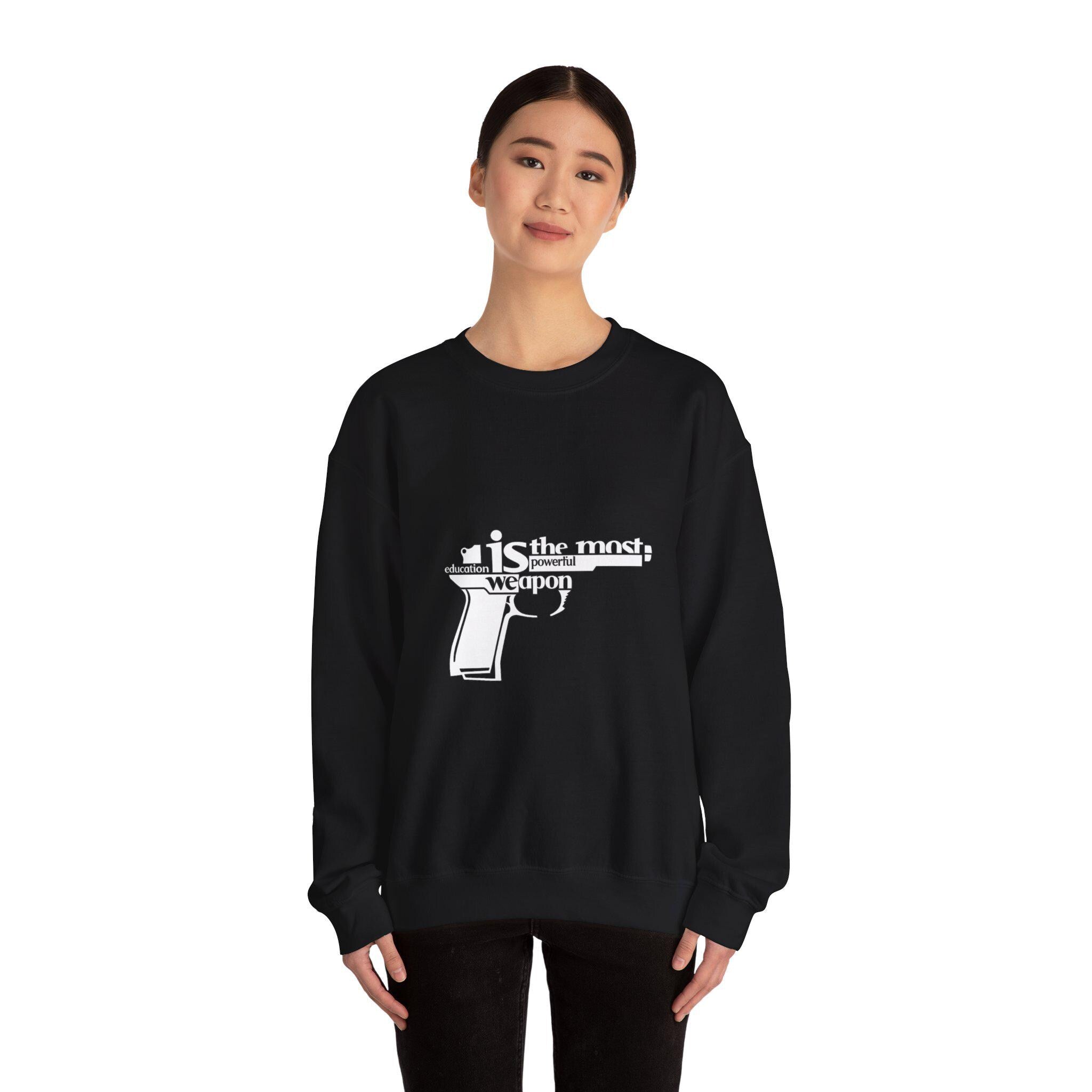 Knowledge is the Most Powerful Weapon sweatshirt | Typography pistol graphic