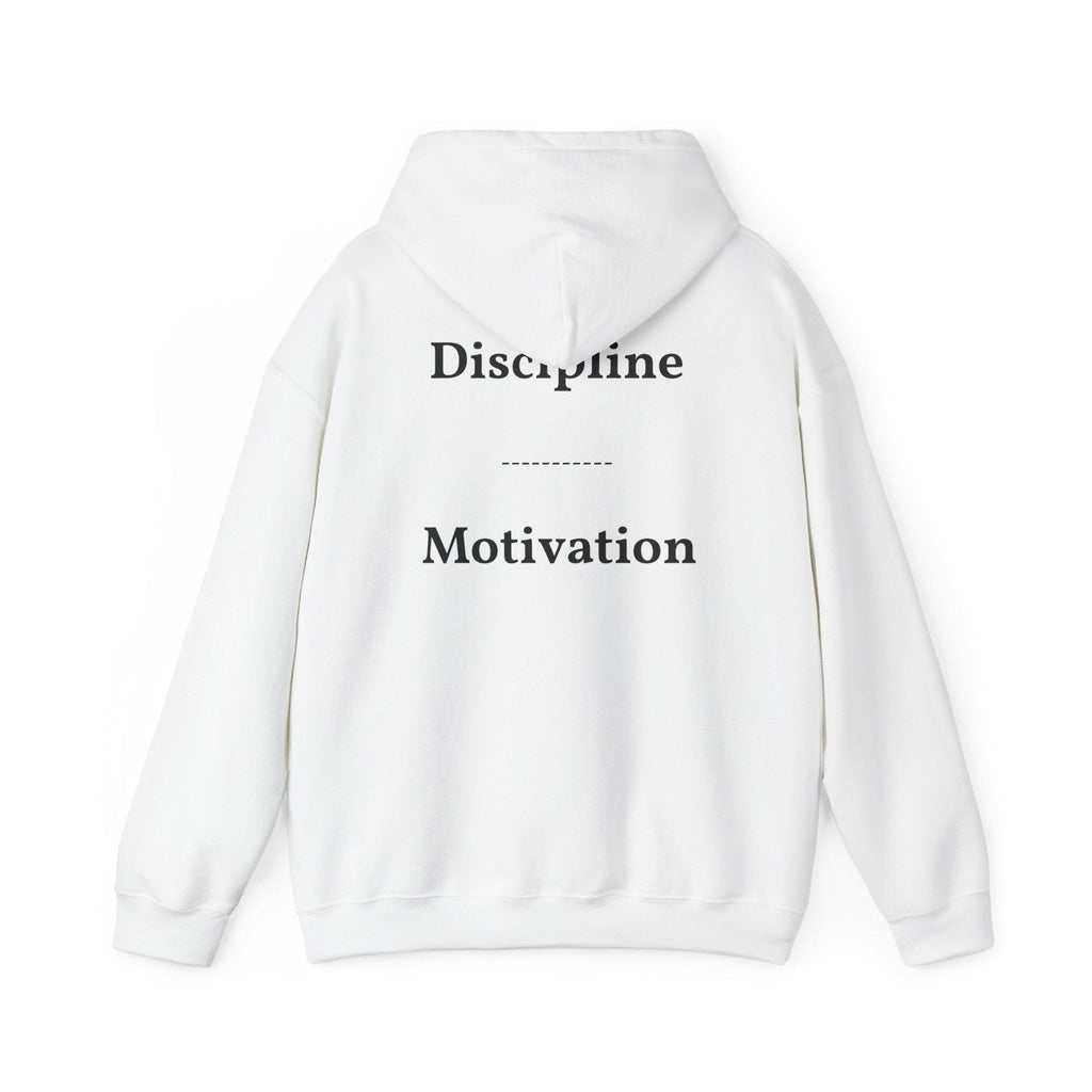 Discipline over Motivation Hoodie | Minimal Motivational Typography, White Back Print