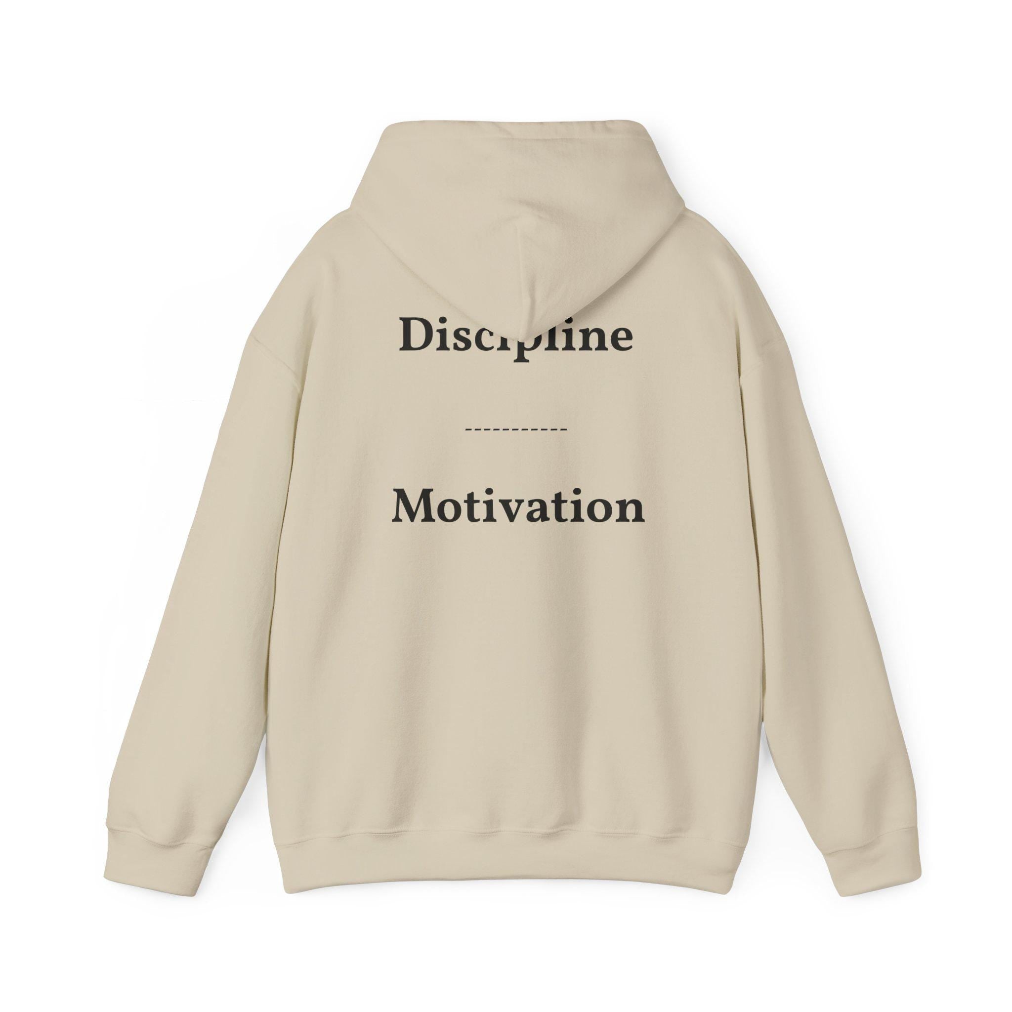 Discipline over Motivation Hoodie | Minimal Motivational Typography, White Back Print