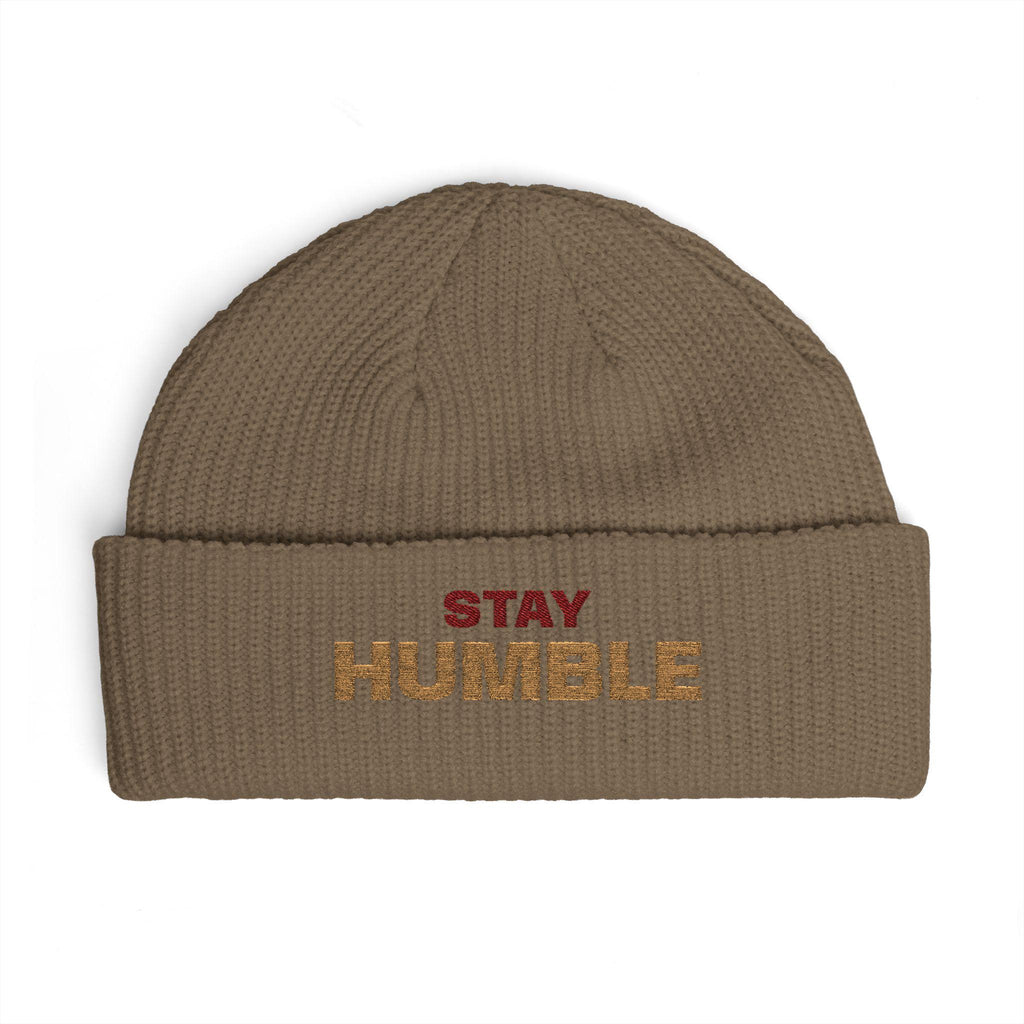 Stay Humble cuff beanie | embroidered slogan knit hat