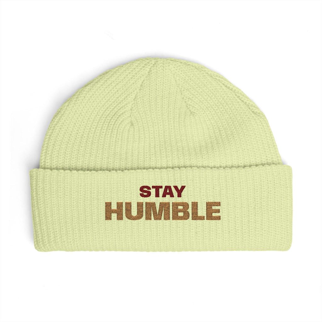 Stay Humble cuff beanie | embroidered slogan knit hat