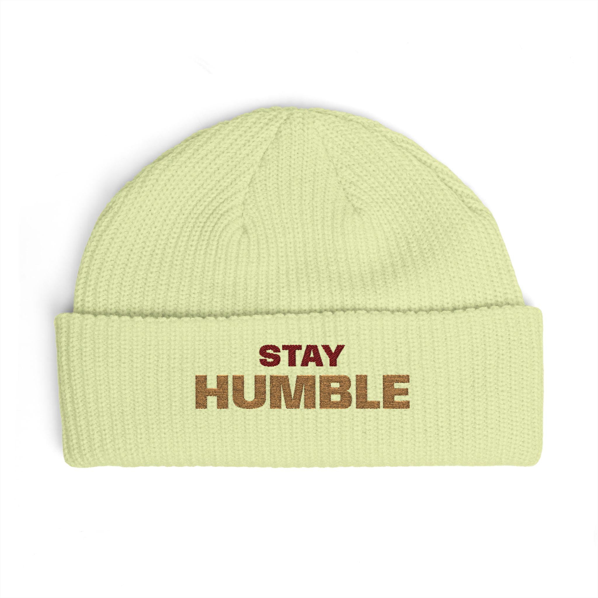 Stay Humble cuff beanie | embroidered slogan knit hat