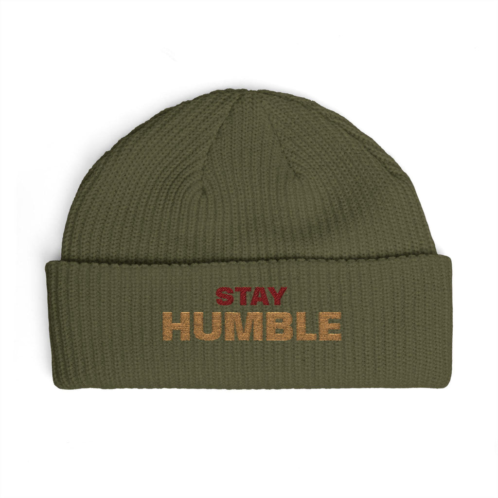 Stay Humble cuff beanie | embroidered slogan knit hat