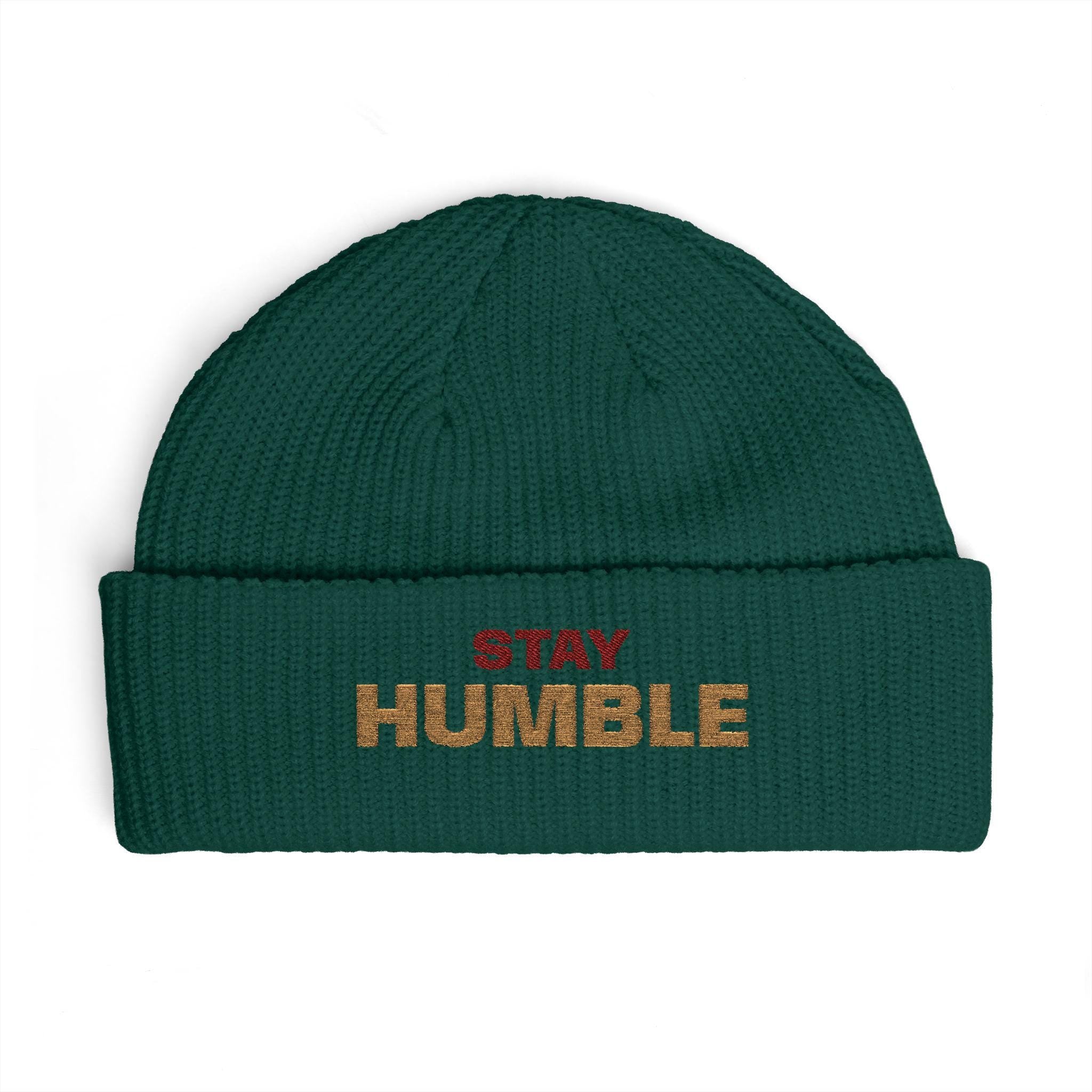 Stay Humble cuff beanie | embroidered slogan knit hat