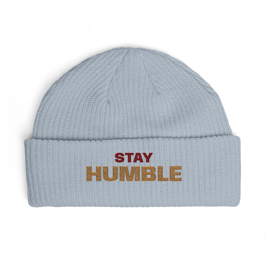 Stay Humble cuff beanie | embroidered slogan knit hat