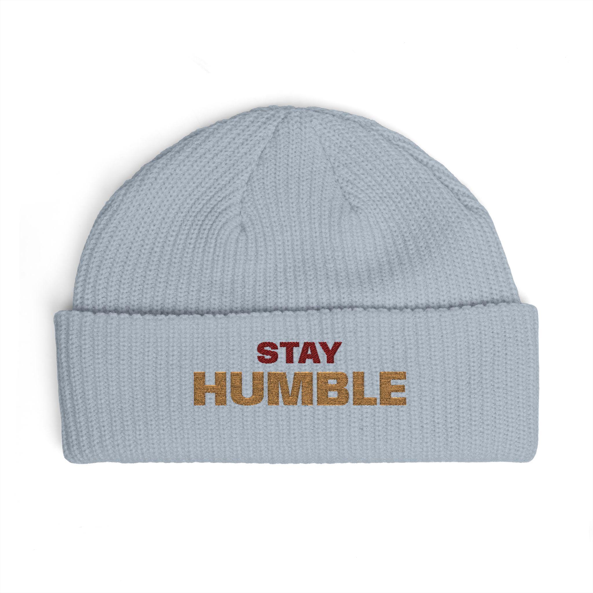 Stay Humble cuff beanie | embroidered slogan knit hat