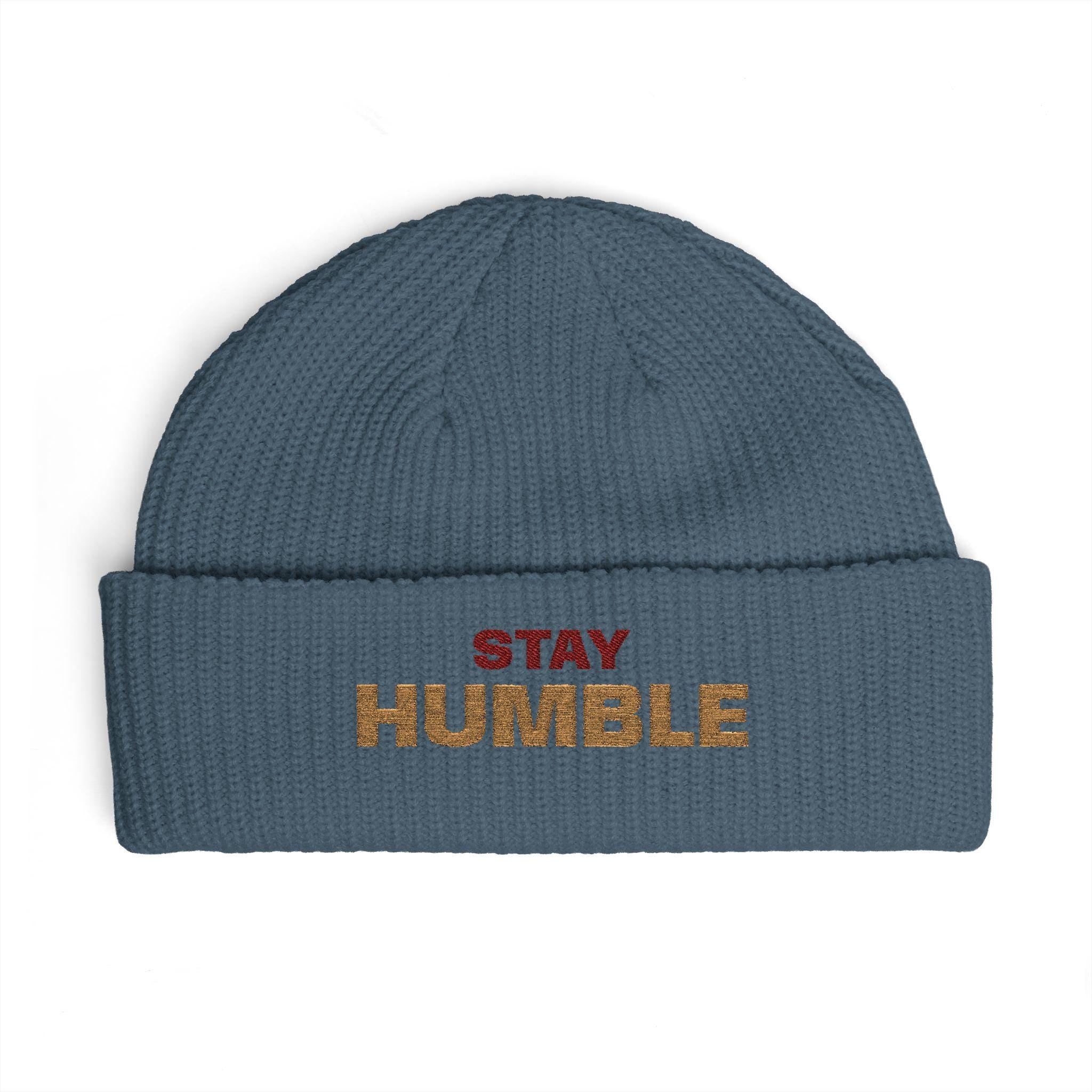 Stay Humble cuff beanie | embroidered slogan knit hat