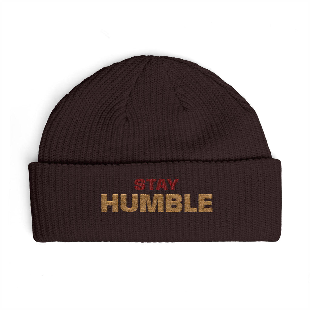 Stay Humble cuff beanie | embroidered slogan knit hat
