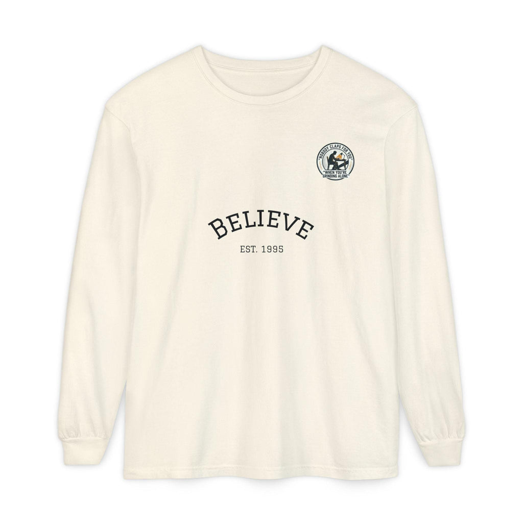 Believe EST 1985 Long Sleeve T-Shirt | Minimal Typography Chest Logo