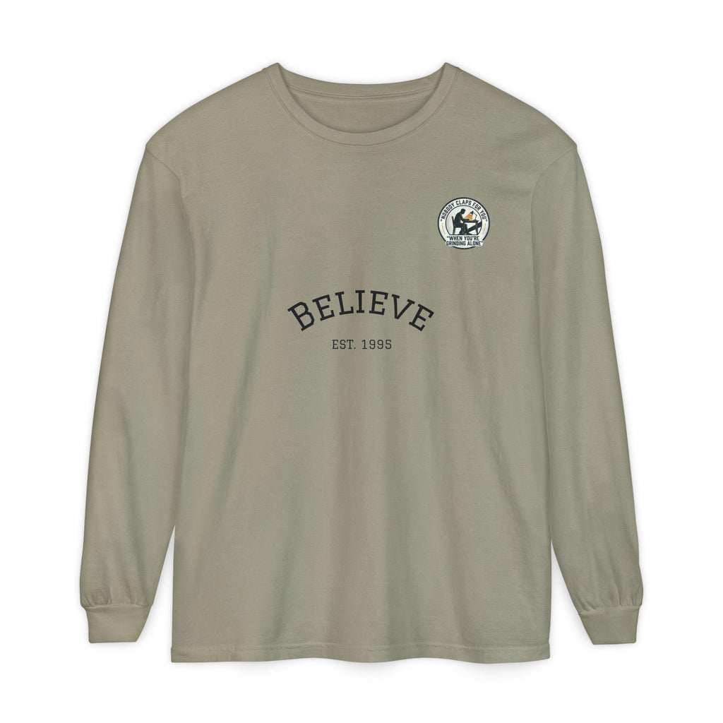 Believe EST 1985 Long Sleeve T-Shirt | Minimal Typography Chest Logo