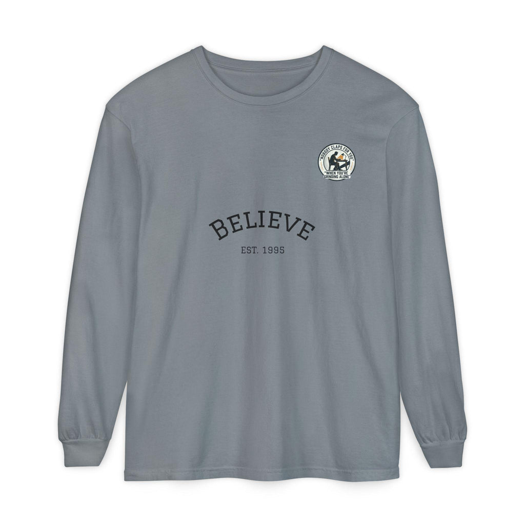 Believe EST 1985 Long Sleeve T-Shirt | Minimal Typography Chest Logo