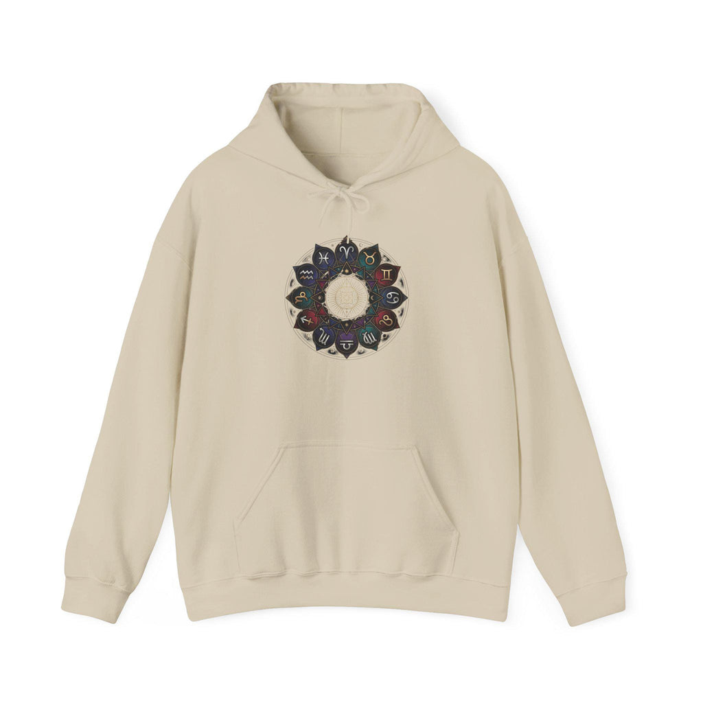 Astrology Boho Floral Mandala Hoodie | White Pullover, Symmetrical Flower Design