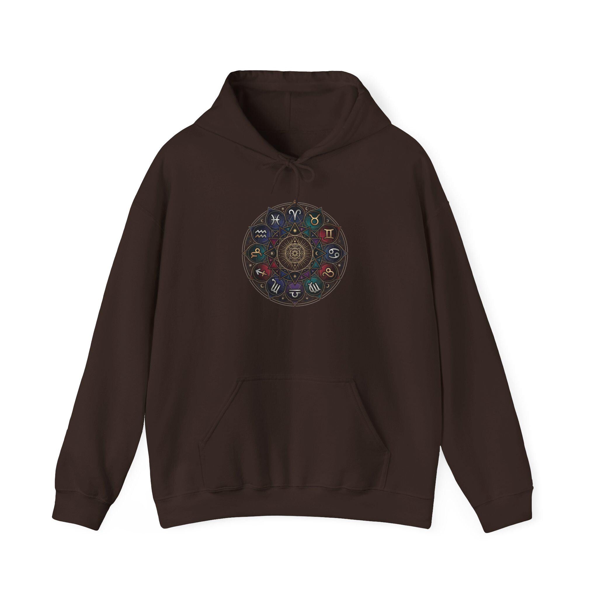Astrology Boho Floral Mandala Hoodie | White Pullover, Symmetrical Flower Design