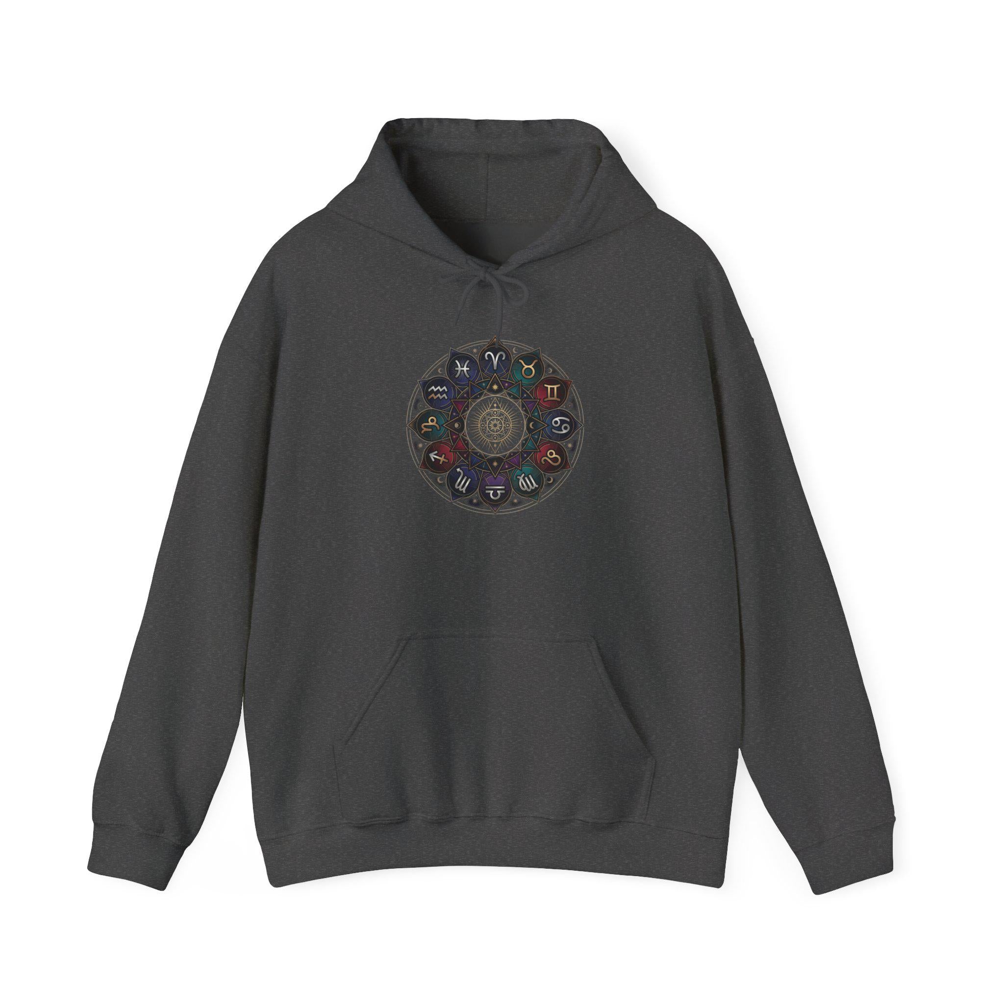 Astrology Boho Floral Mandala Hoodie | White Pullover, Symmetrical Flower Design