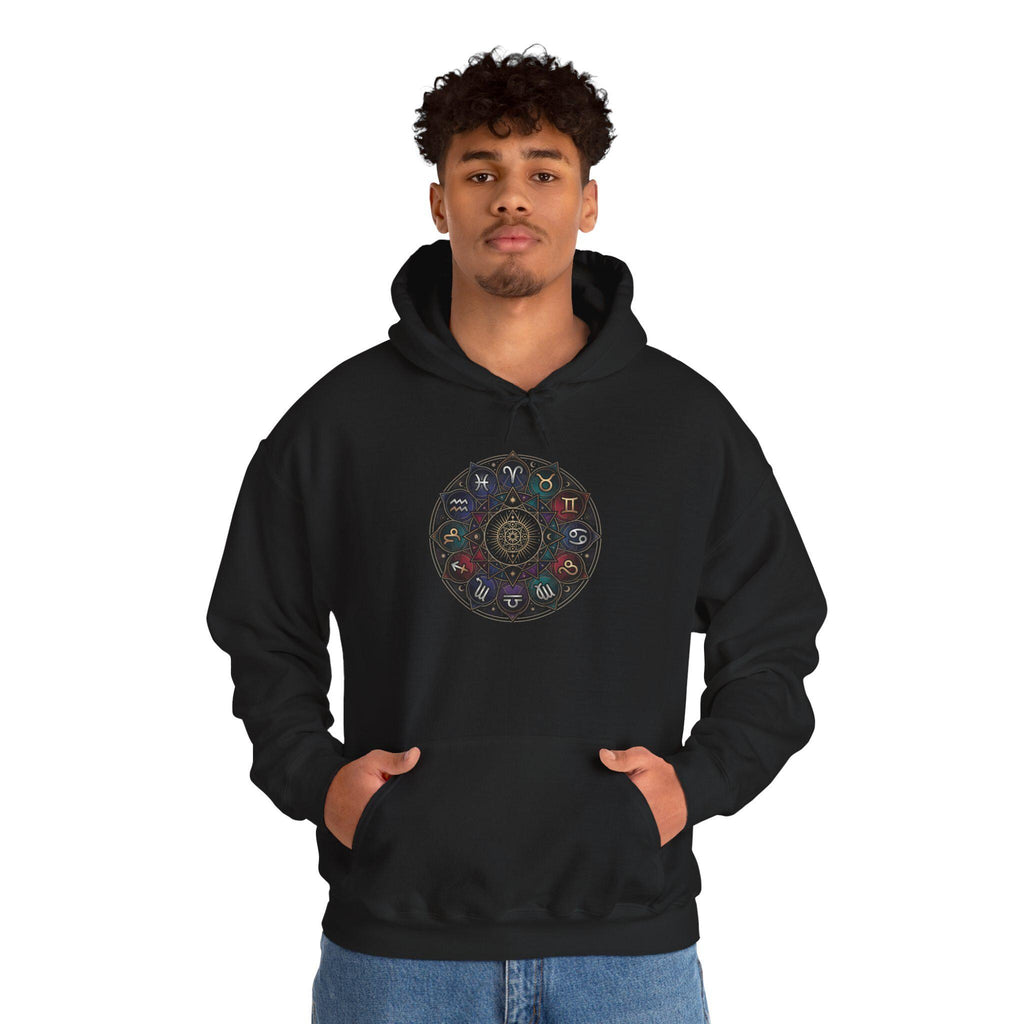 Astrology Boho Floral Mandala Hoodie | White Pullover, Symmetrical Flower Design