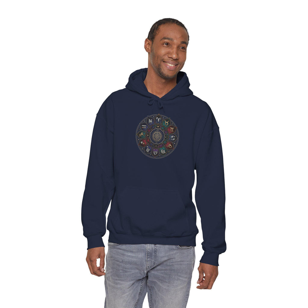 Astrology Boho Floral Mandala Hoodie | White Pullover, Symmetrical Flower Design