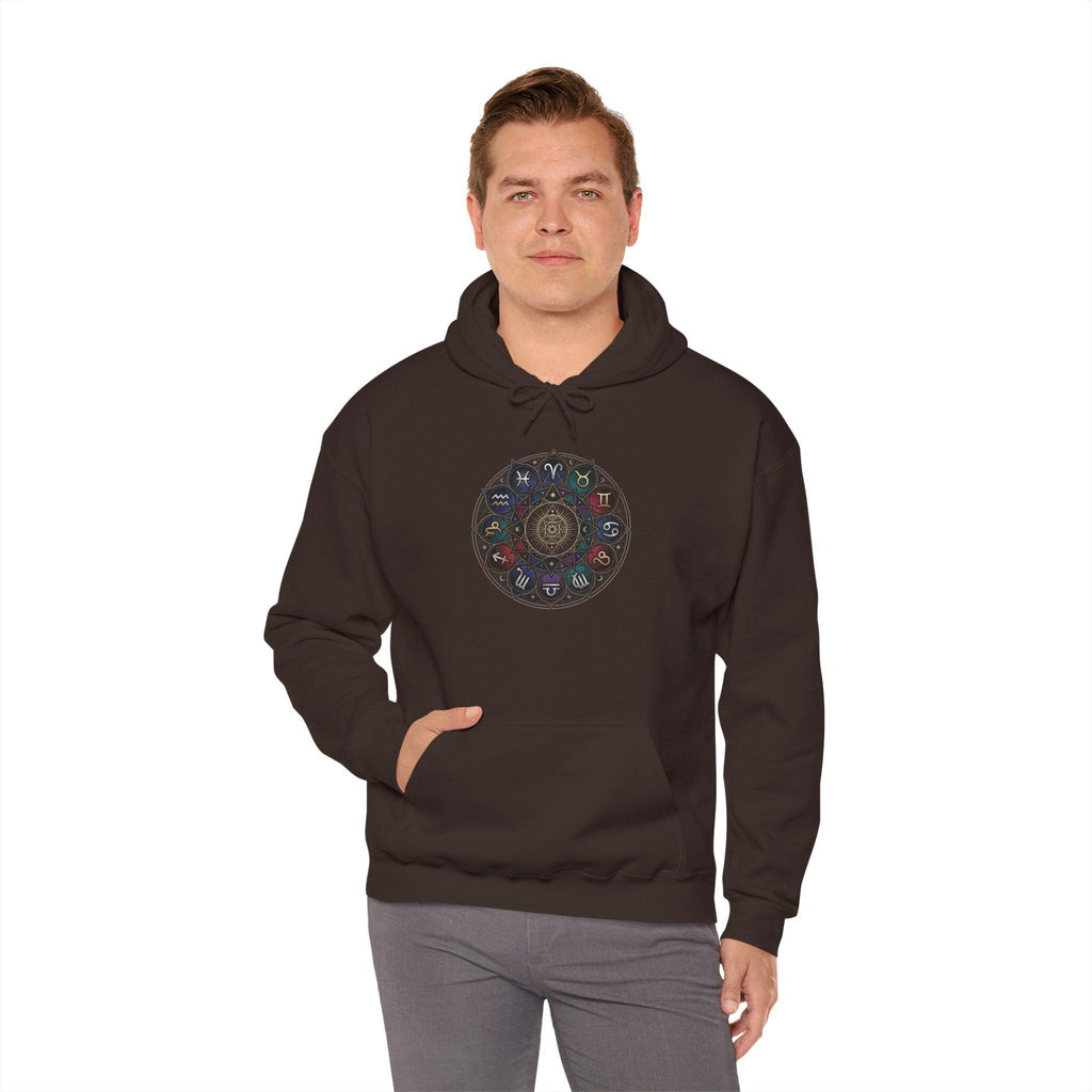 Astrology Boho Floral Mandala Hoodie | White Pullover, Symmetrical Flower Design
