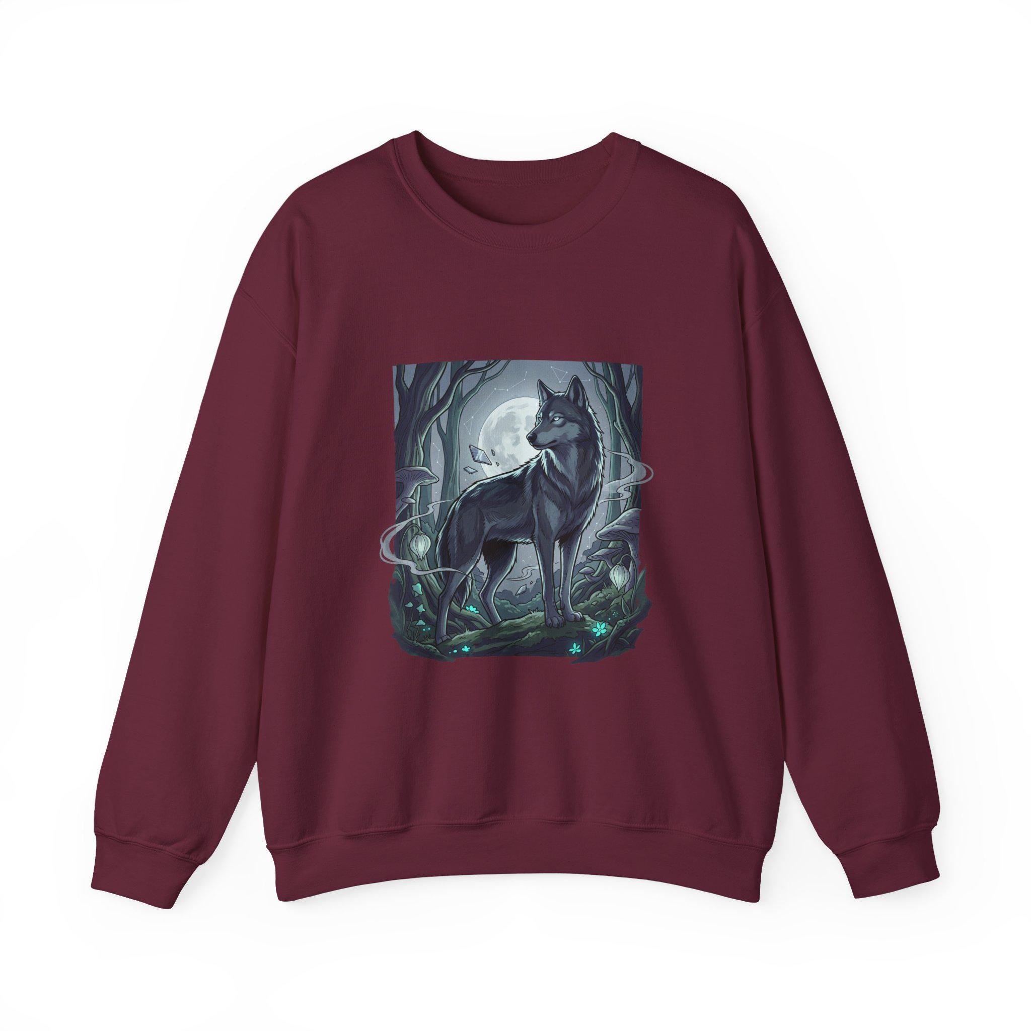 Moonlit Lone Wolf Sweatshirt | Woodland Night Illustration