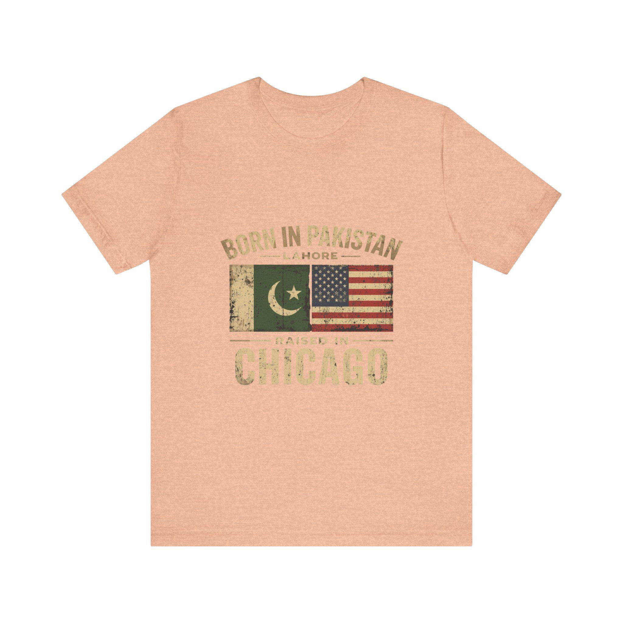 Born in Pakistan Raised in Chicago T-Shirt | Pakistan USA Flag Tee