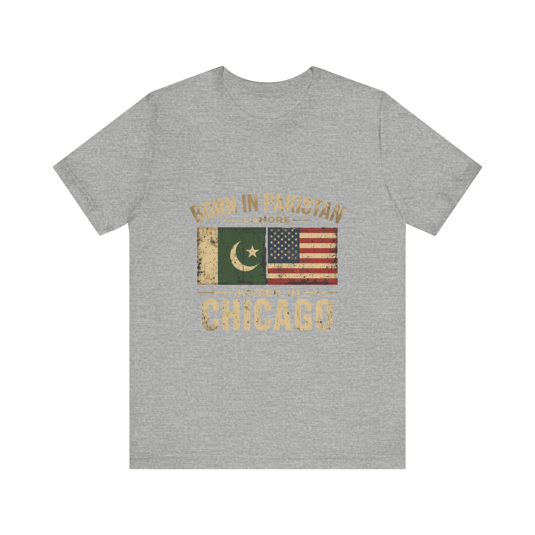 Born in Pakistan Raised in Chicago T-Shirt | Pakistan USA Flag Tee