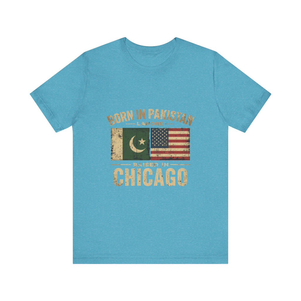 Born in Pakistan Raised in Chicago T-Shirt | Pakistan USA Flag Tee