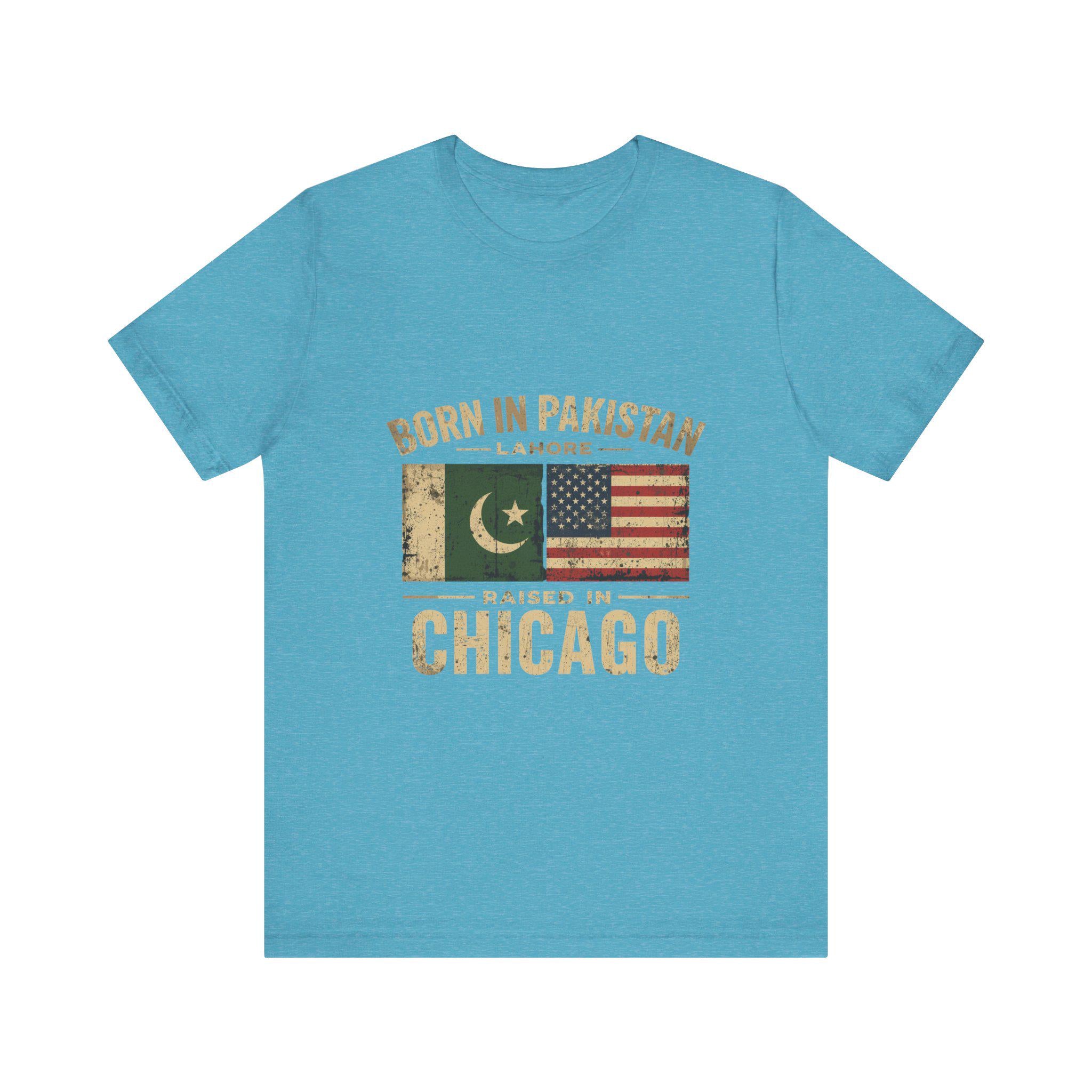 Born in Pakistan Raised in Chicago T-Shirt | Pakistan USA Flag Tee