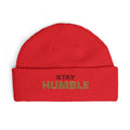 Stay Humble cuff beanie | embroidered slogan knit hat