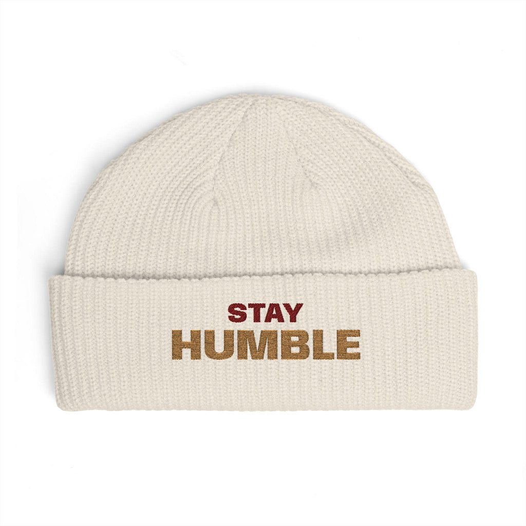 Stay Humble cuff beanie | embroidered slogan knit hat